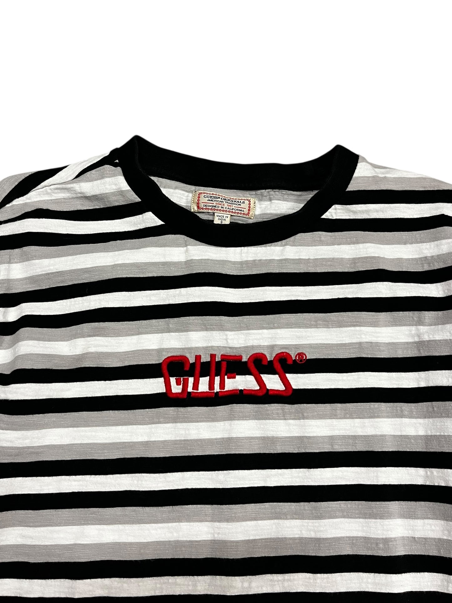 S - Guess Striped Sewn Lettering Tee
