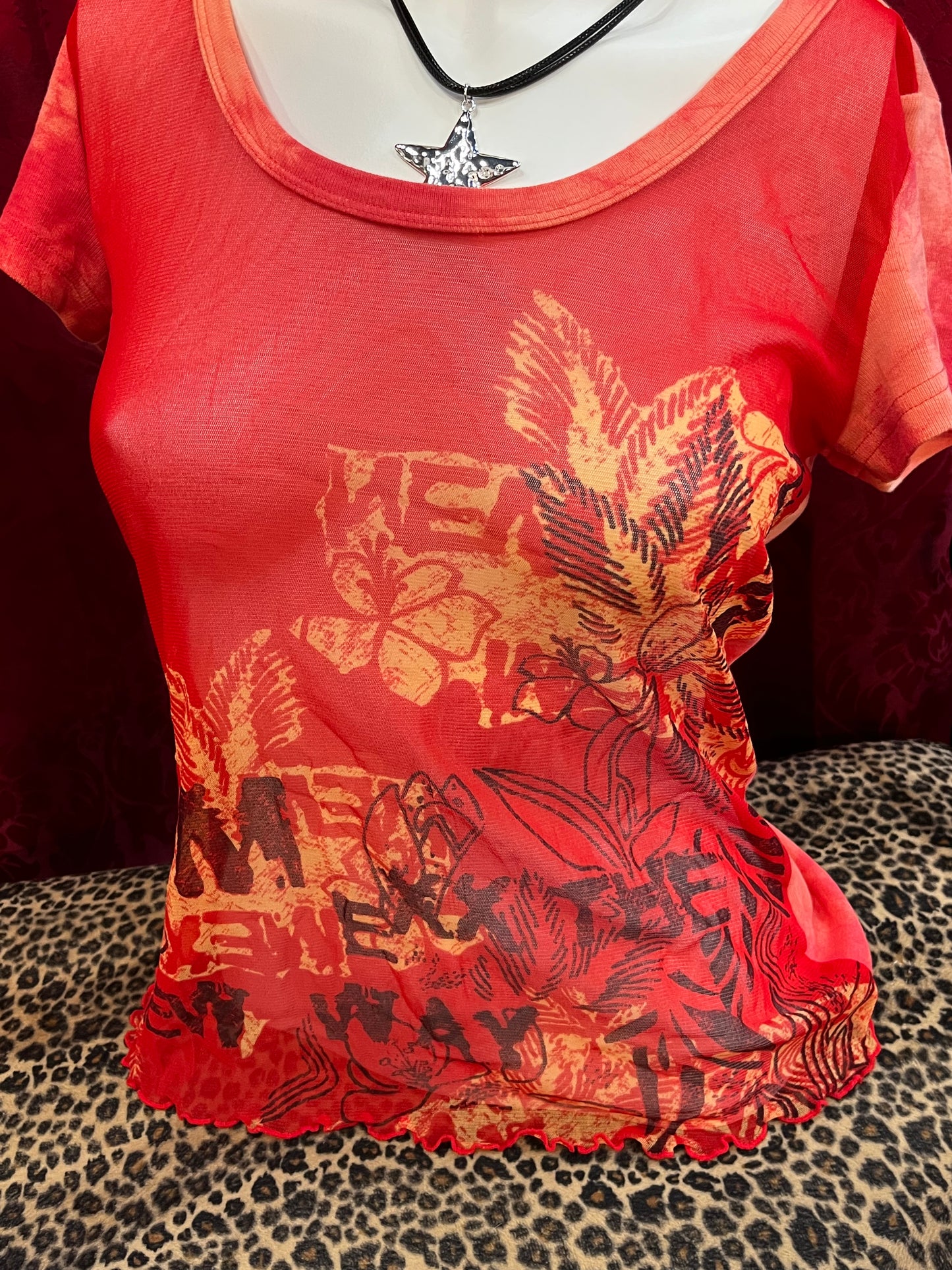 M - 2000s Mexx Mesh Tie-Dye Graphic Top