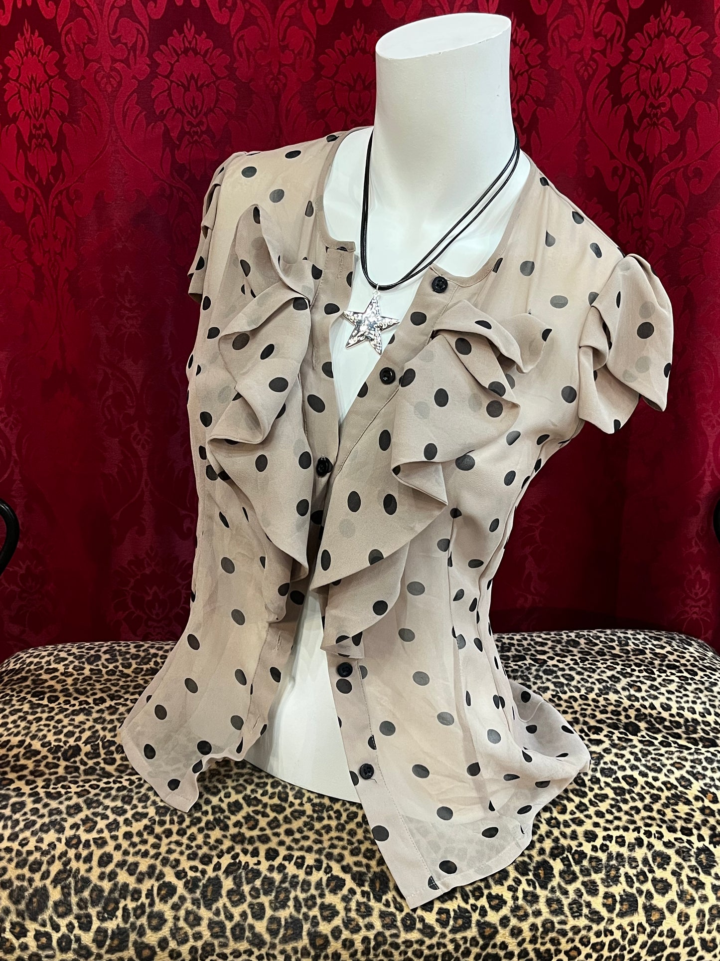 XS - Sheer Polka Dot Ruffle Office Blouse