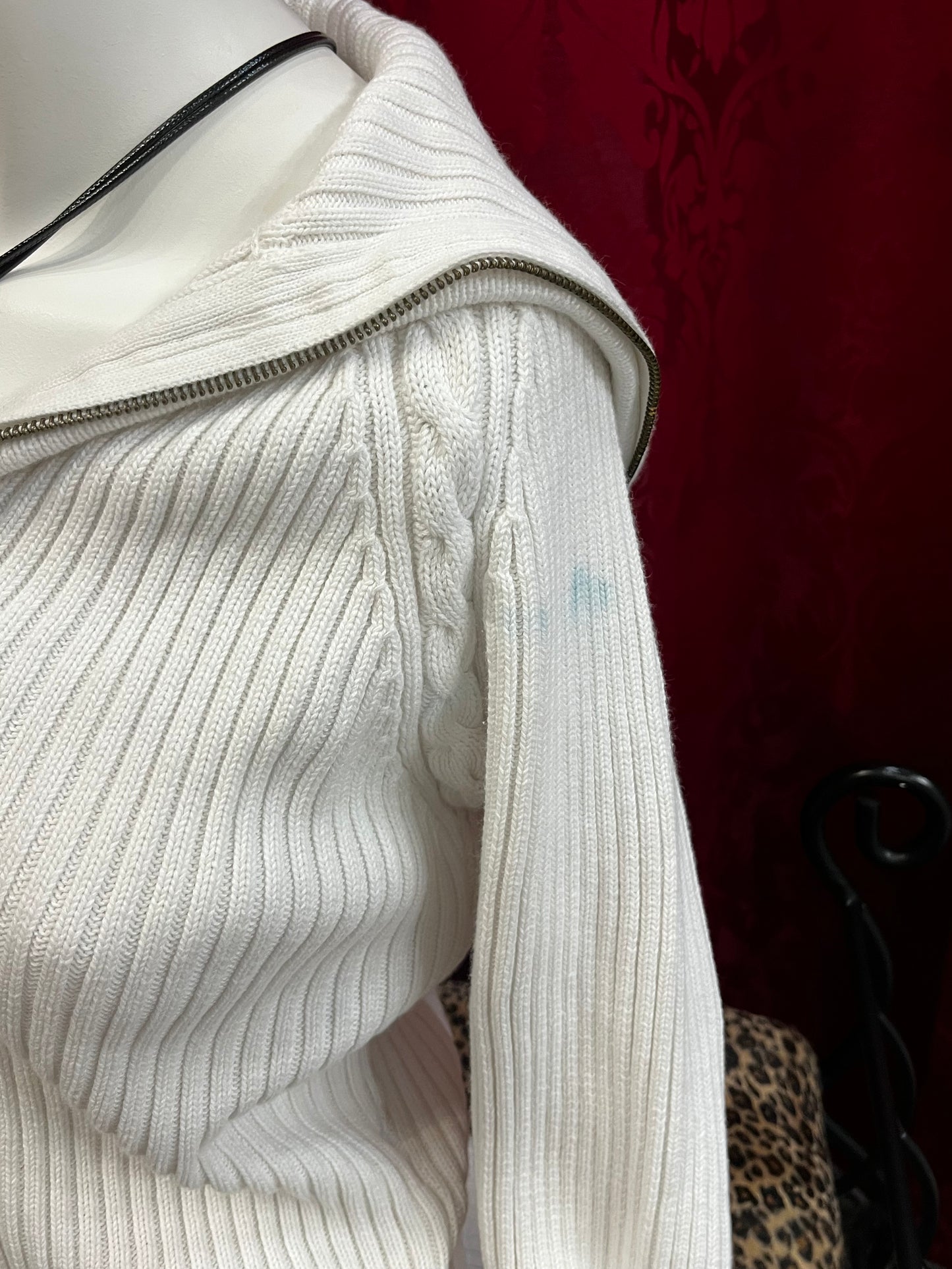 M - Ciera + Co White Knit Zip Sweater