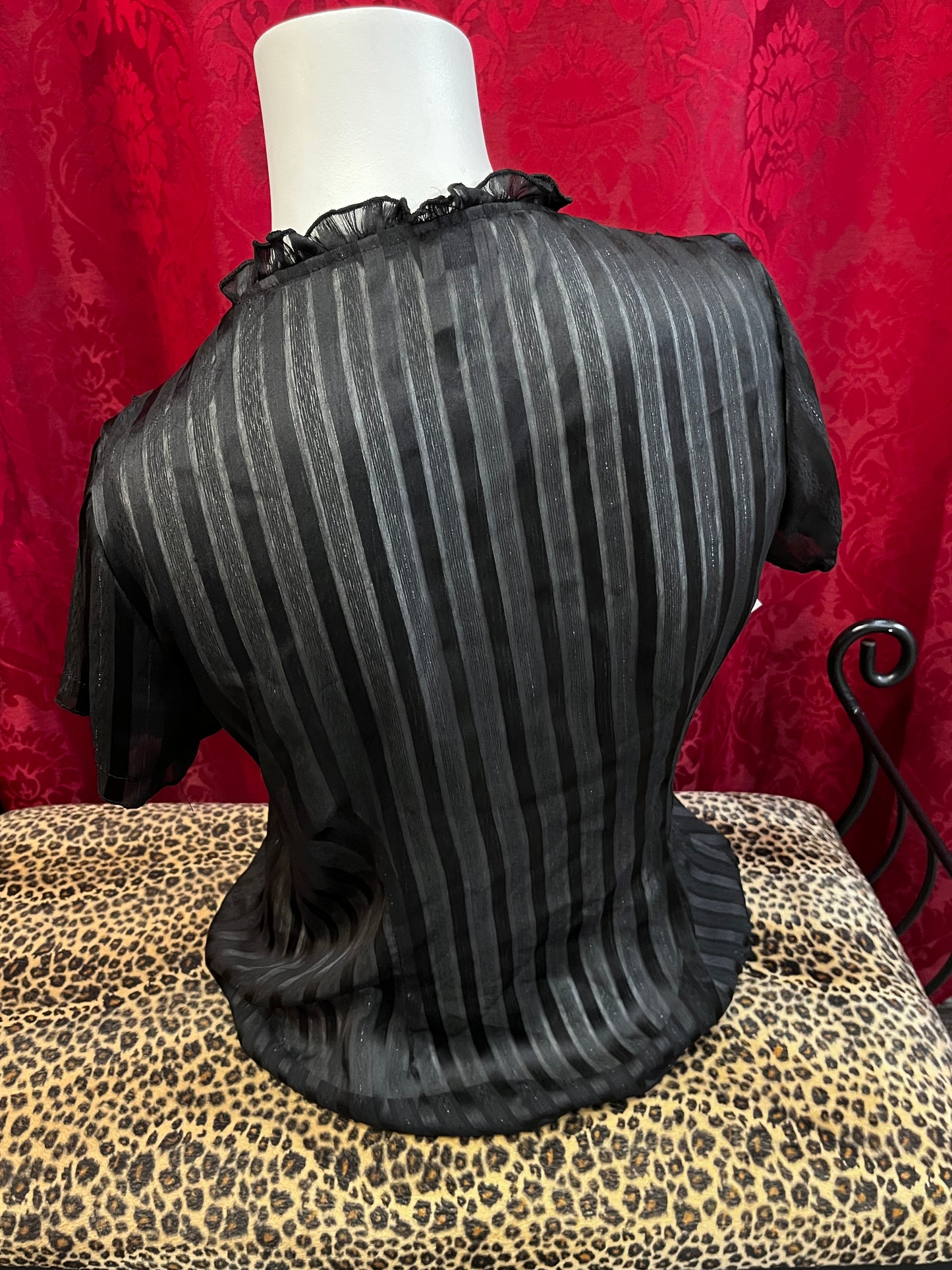 S - 90s Seduction Sheer Black Ruffle Blouse