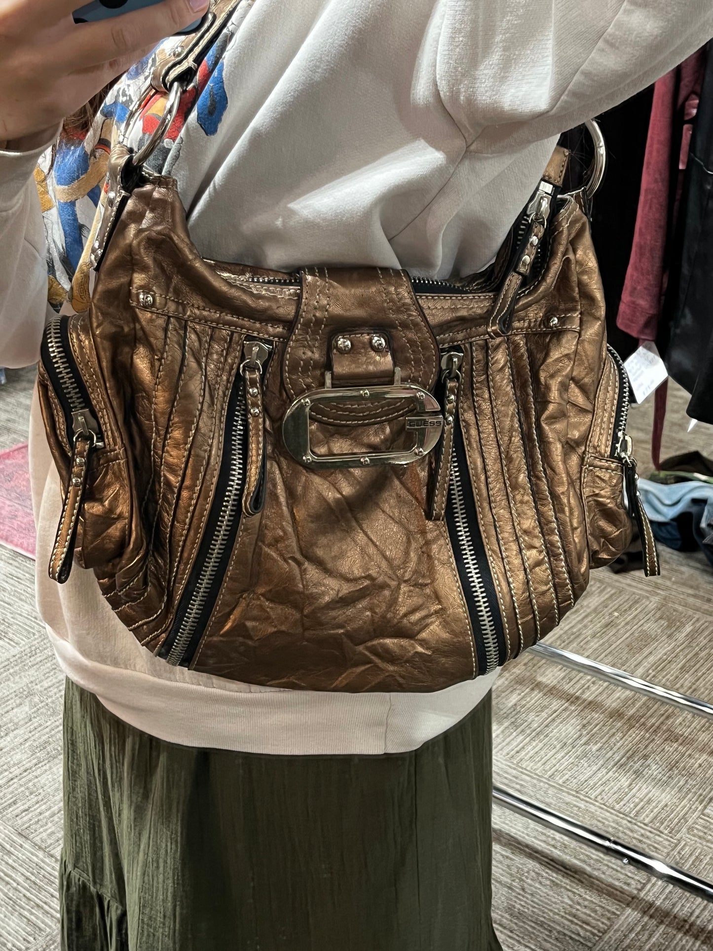 Purse - Guess Metallic + Silver Hardware Slouchy Bag