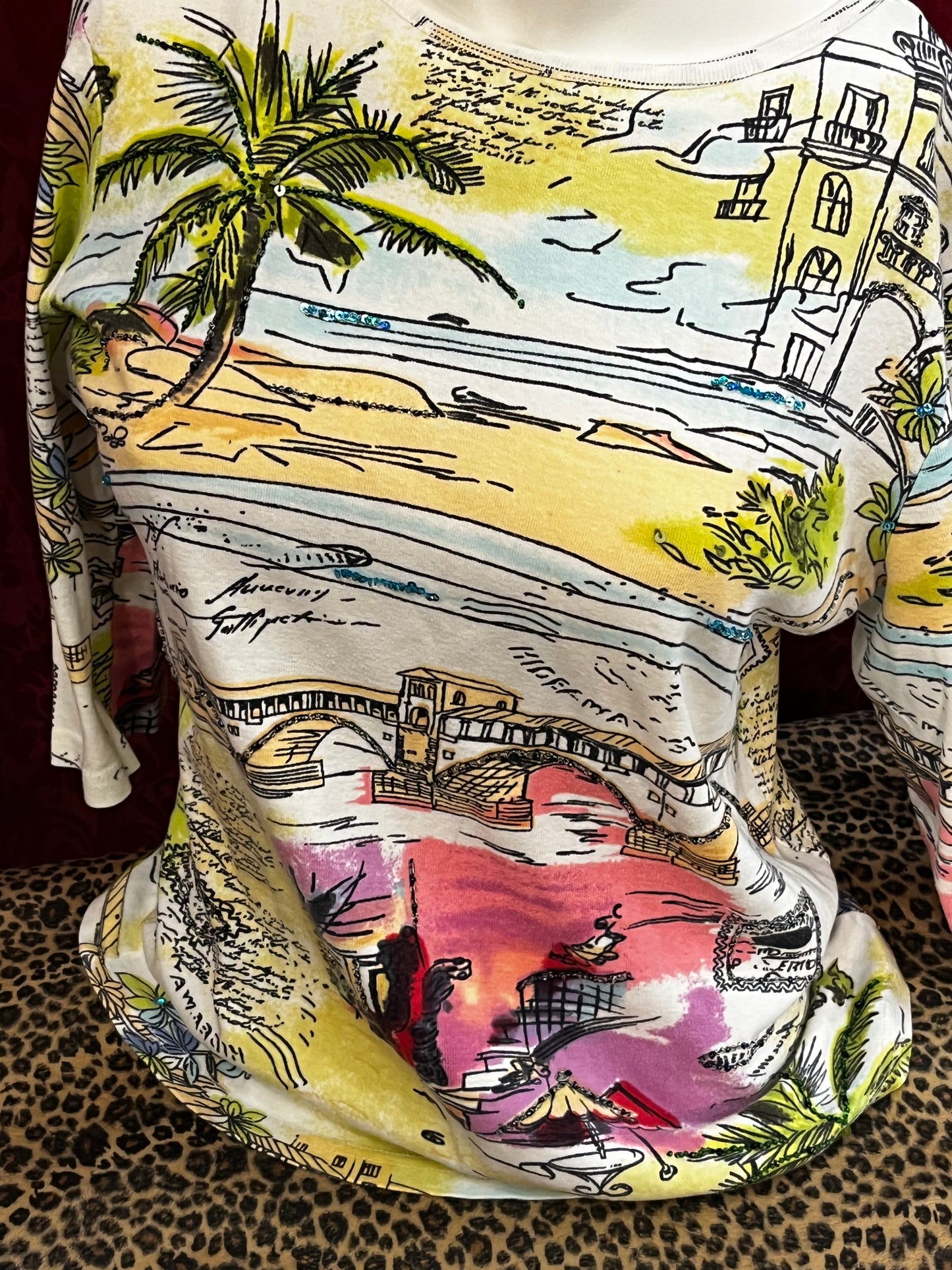 S - 2000s Beaded Beach Graphic Top
