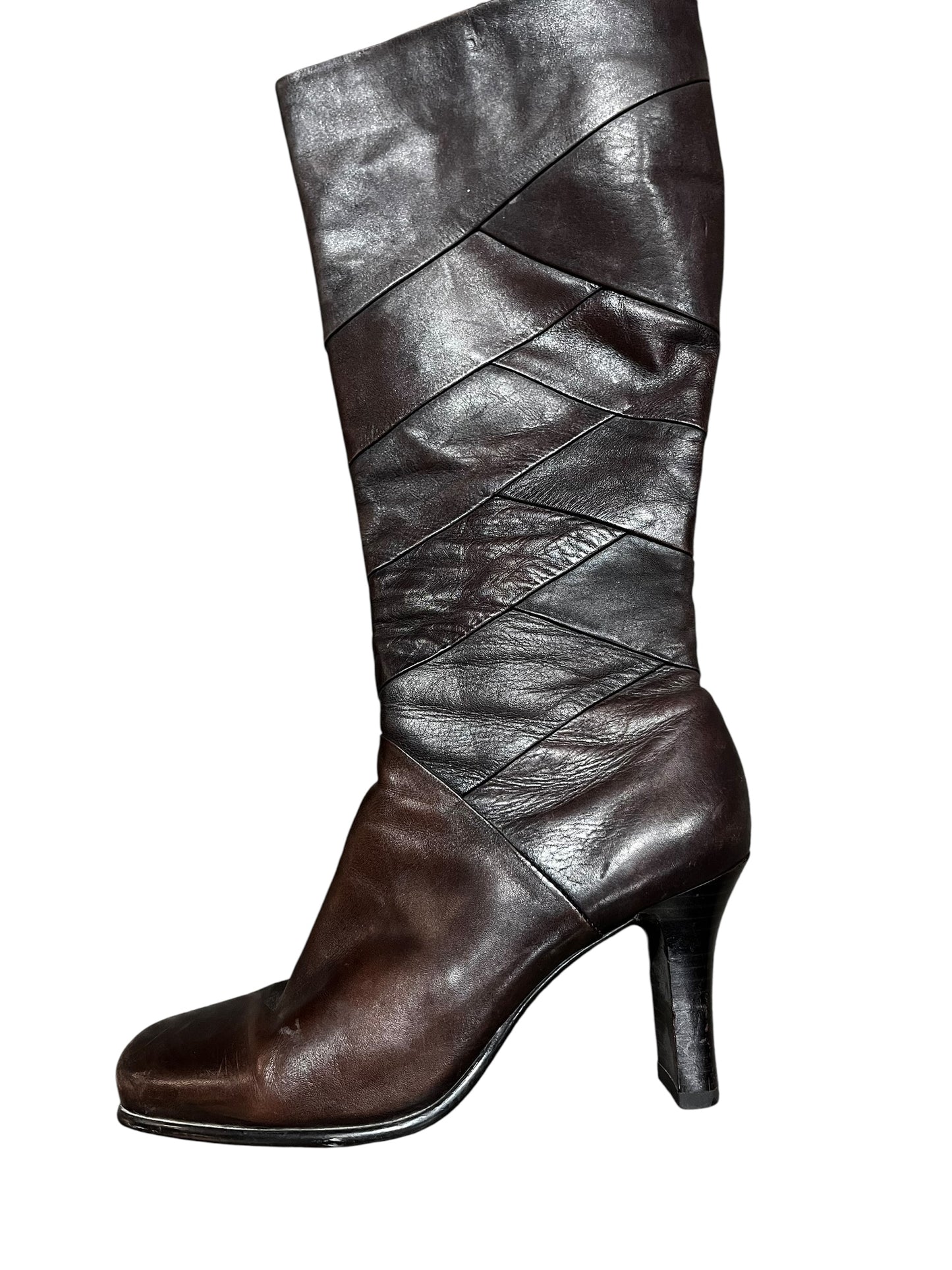 SZ 7.5 - 2000s Brown Leather Patchwork Heeled Boot