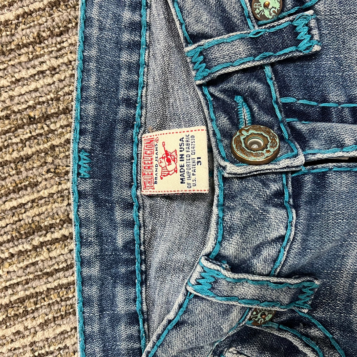 31" - True Religion Blue Contrast Stitch Jeans