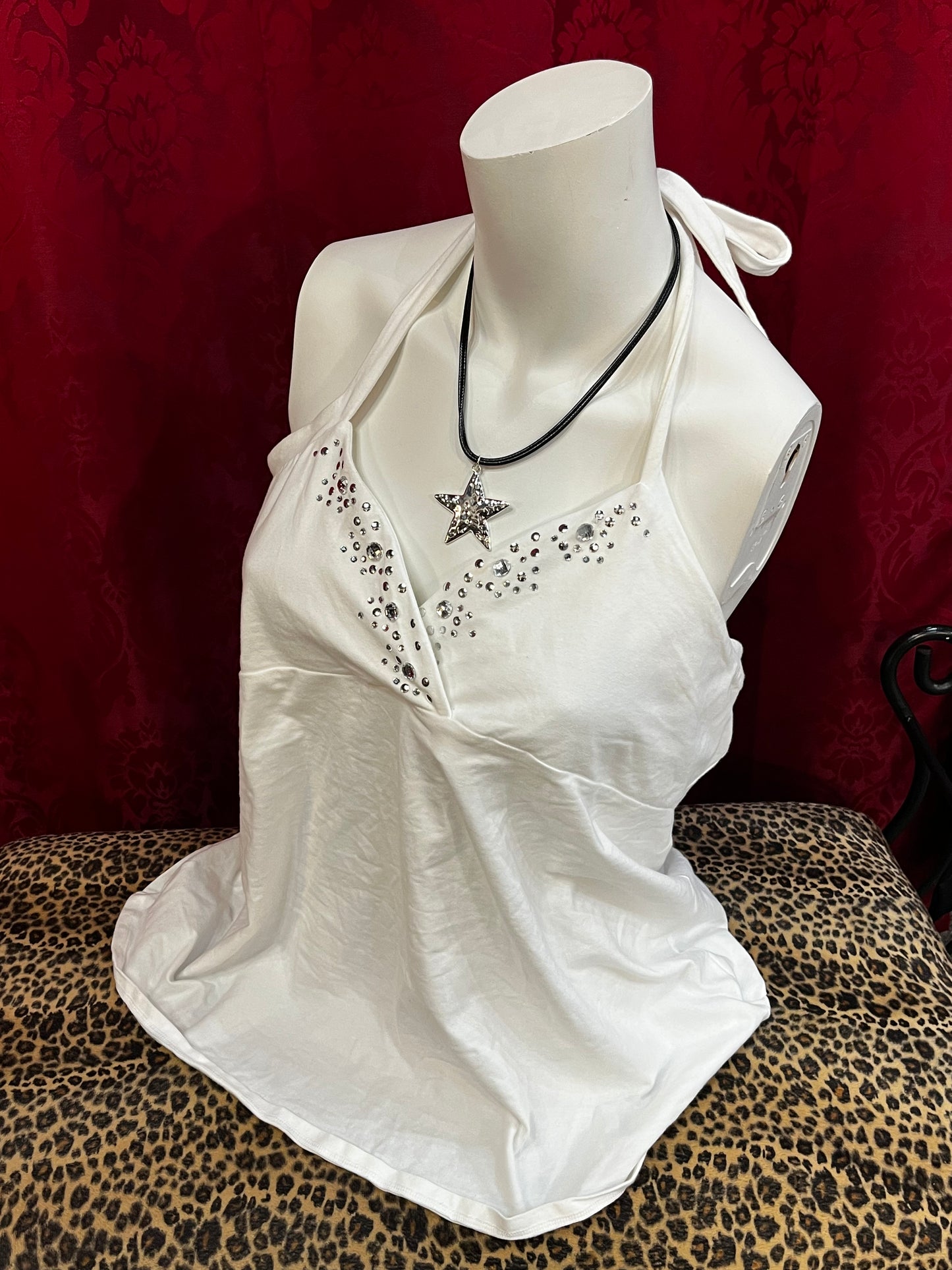 XL - White Bejewelled Halter Top