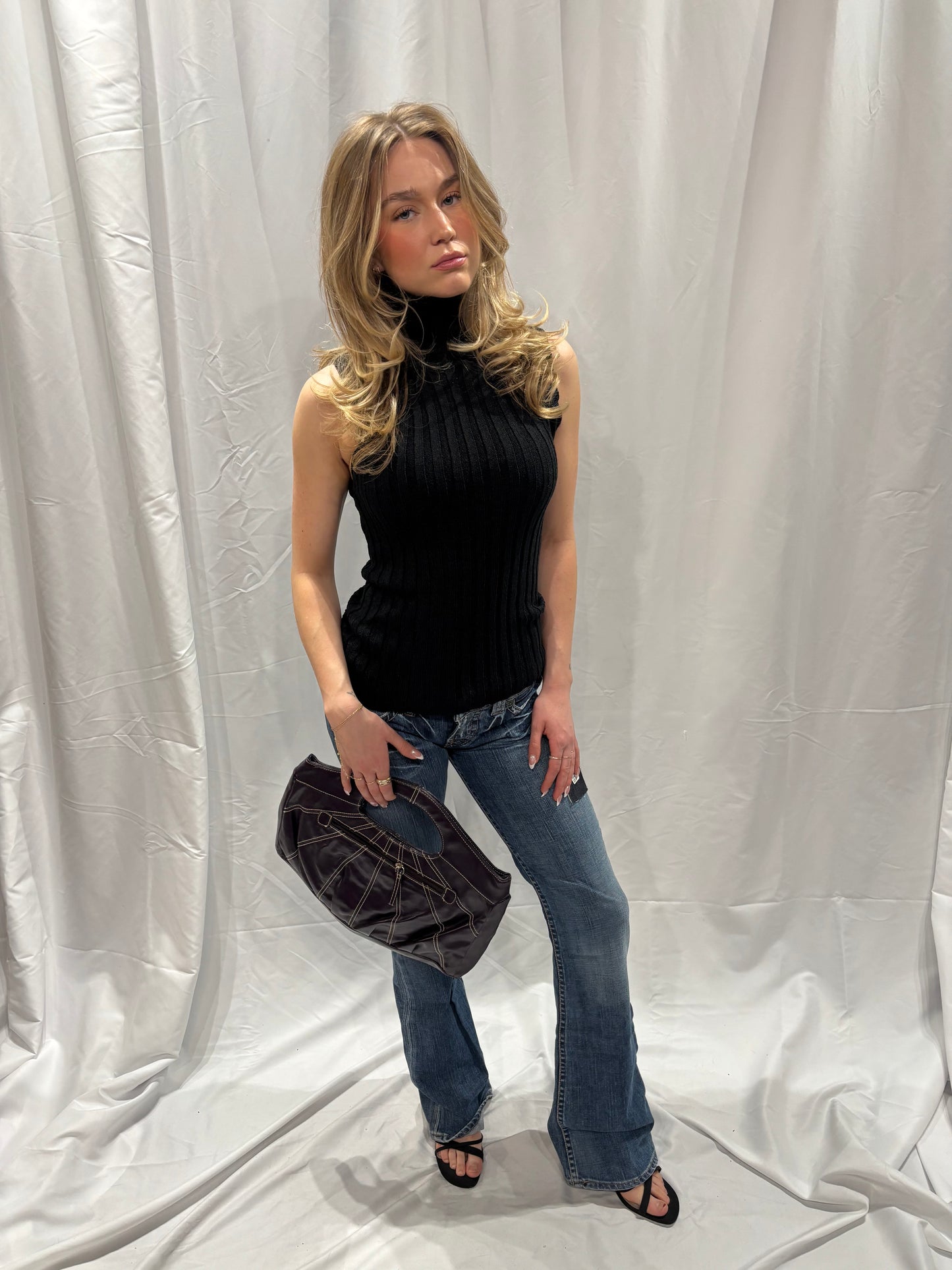 Eastwest Black Sleeveless Turtleneck Top