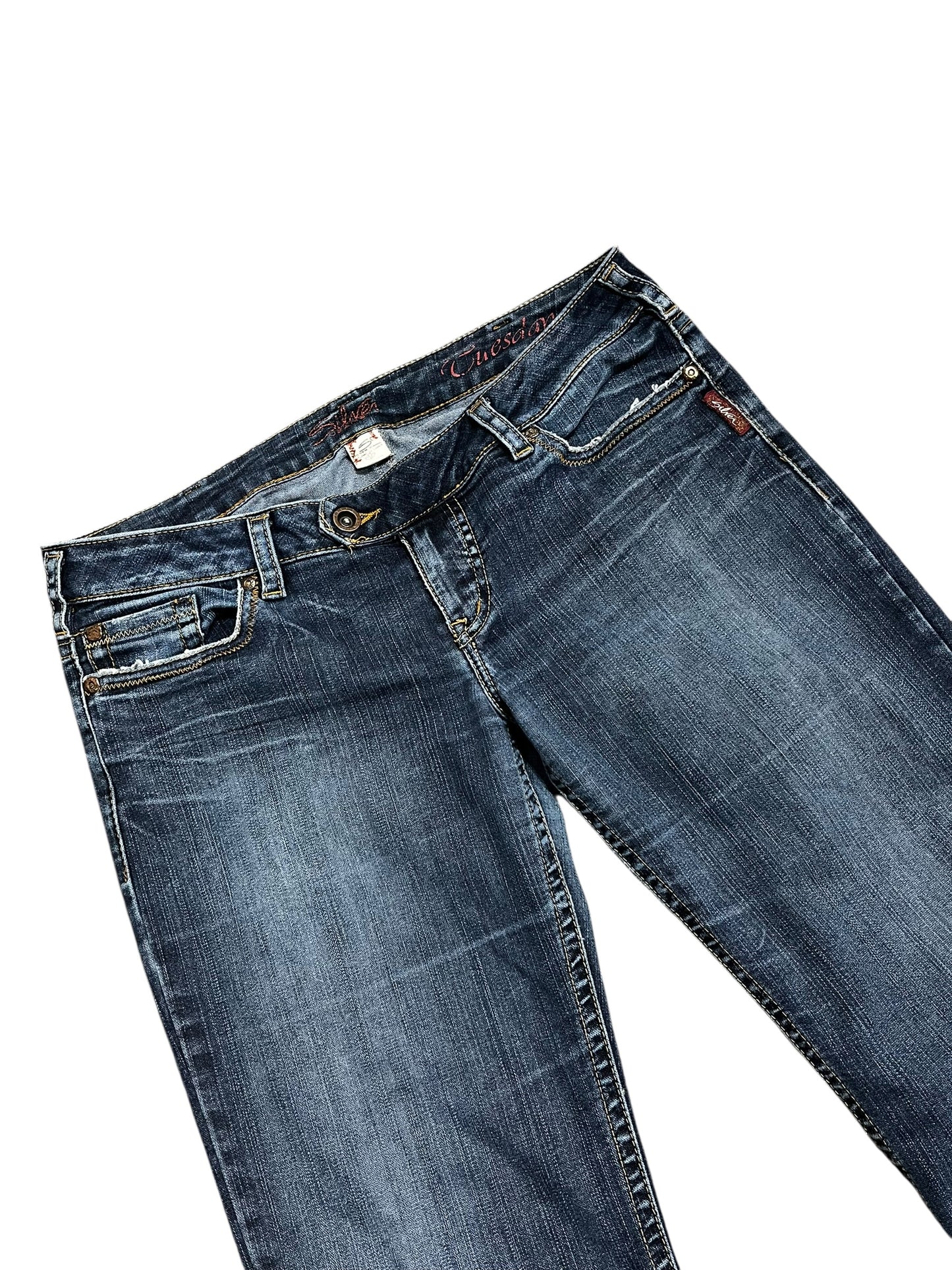 34" - Silver Y2K Low Rise Flared Jeans