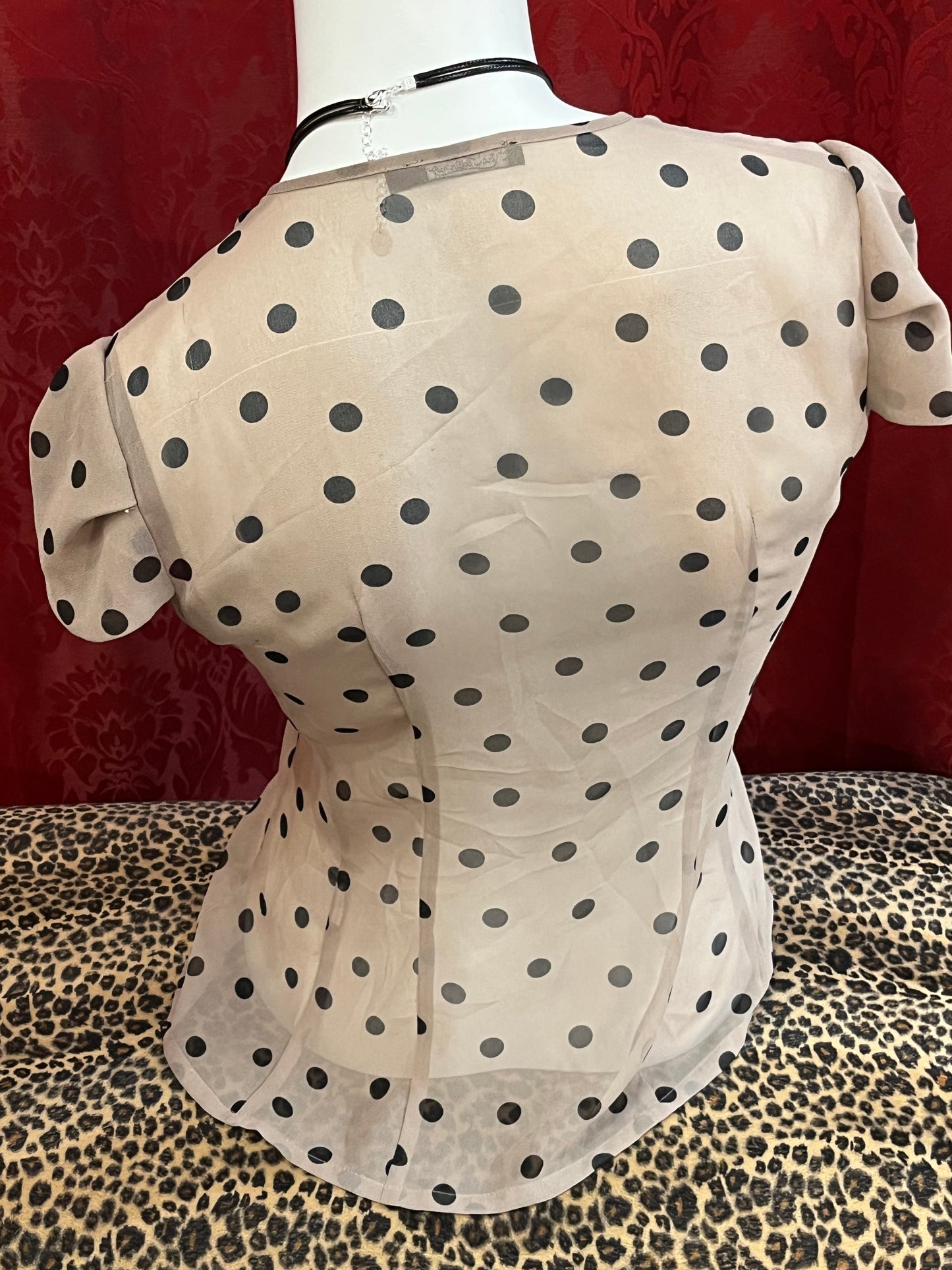 XS - Sheer Polka Dot Ruffle Office Blouse
