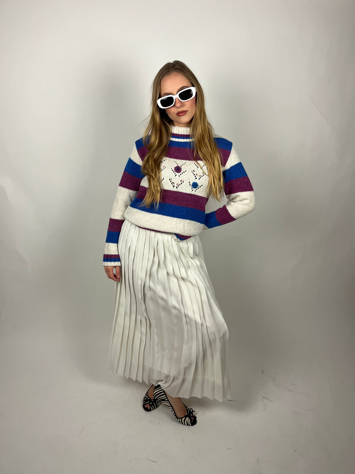 Fylfot Funky Striped Beaded Turtleneck Sweater