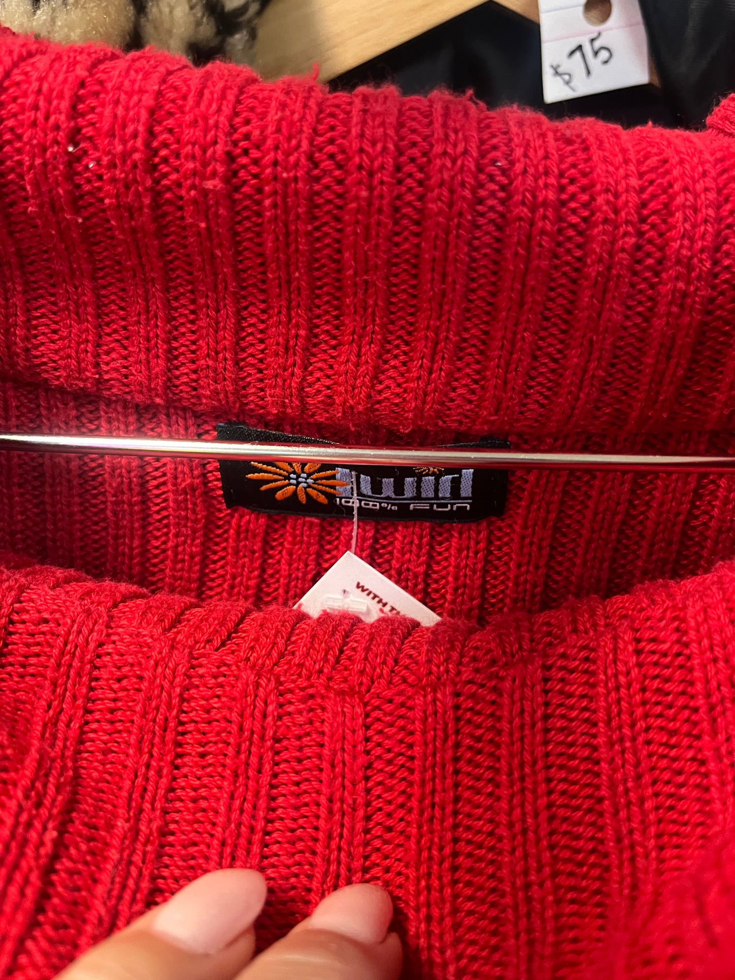 Twirl 90s Frayed Collar Red Knit Sweater