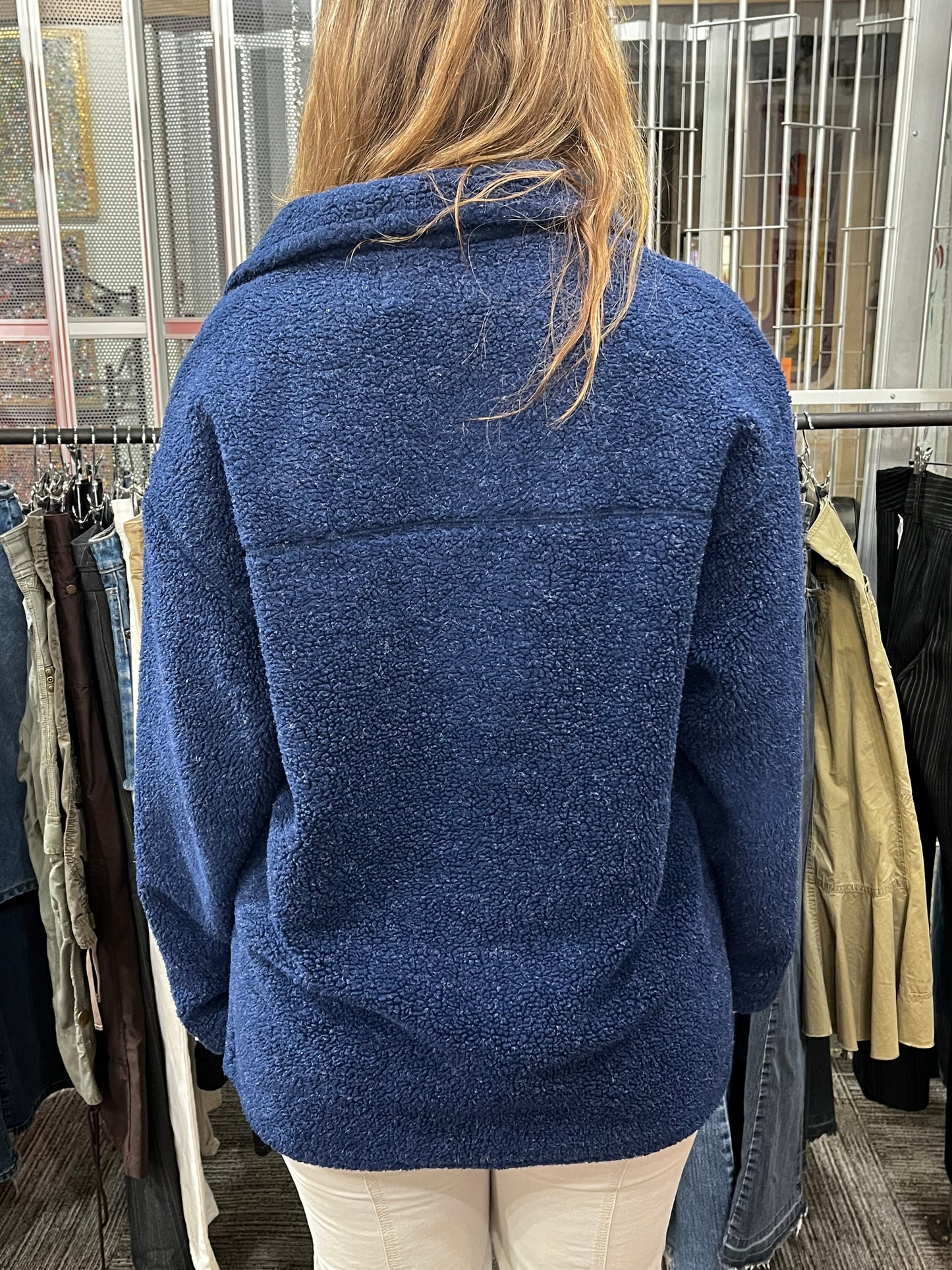 L - Hechter Jeans 90s Blue Fleece Button Jacket