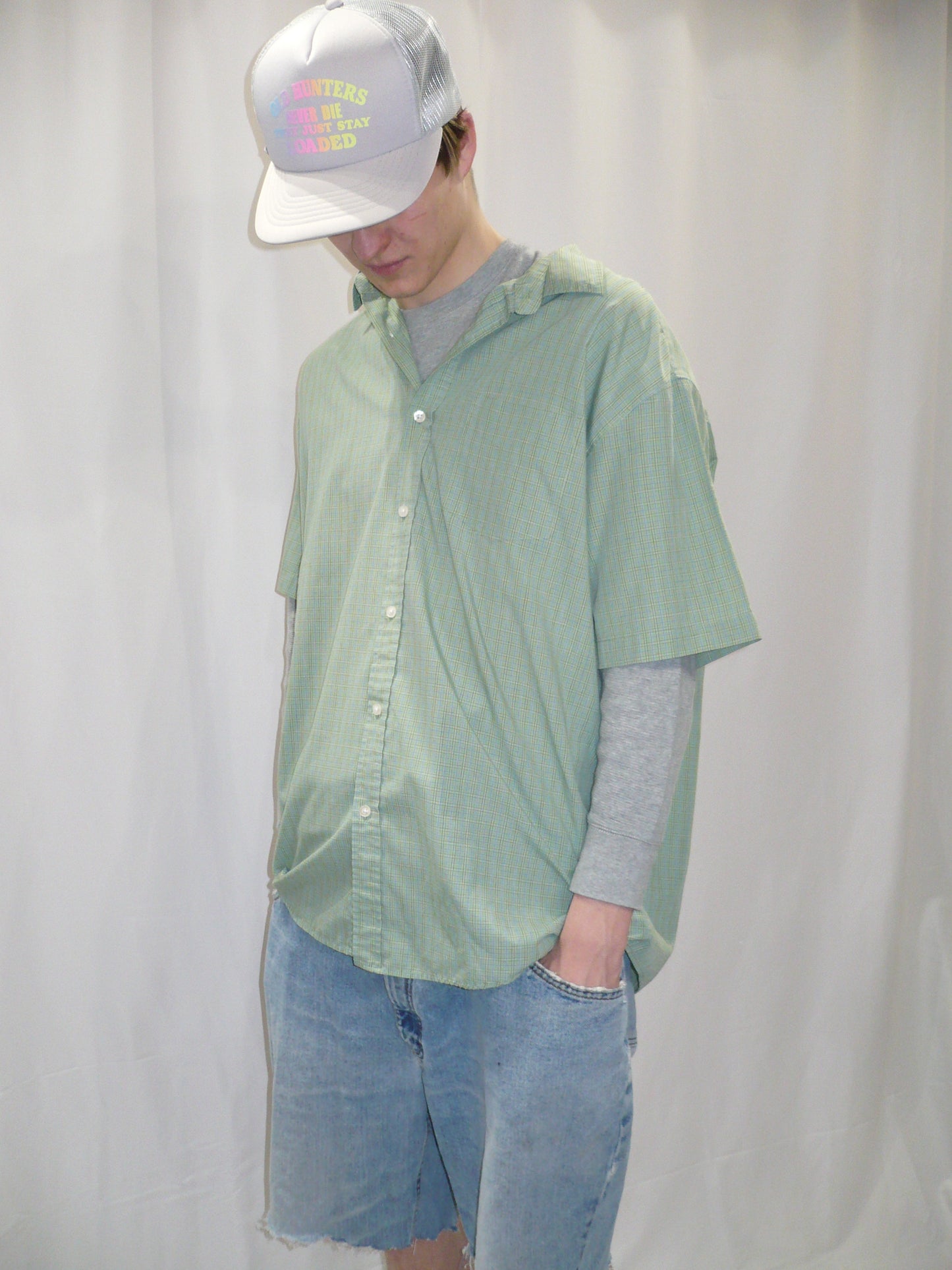 Hunt Club Green Plaid Short Sleeve Button Down
