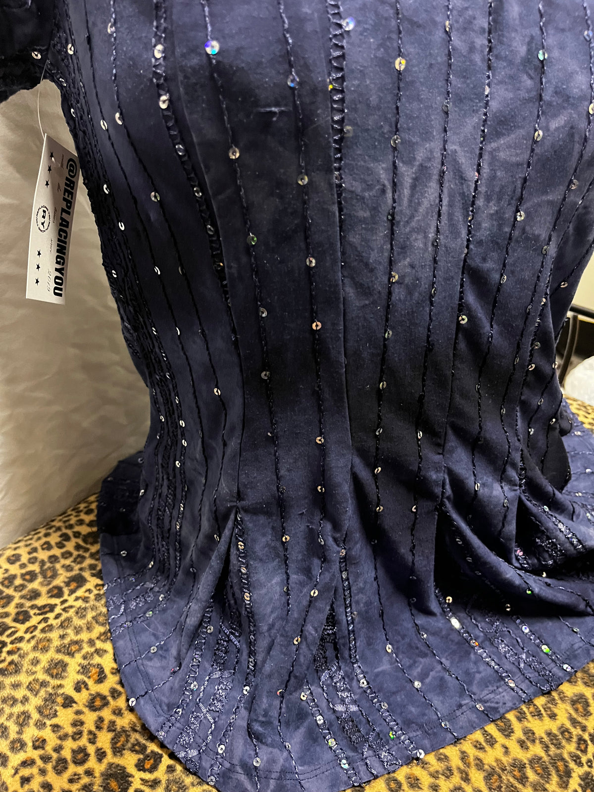 M - 2000s Navy Blue Sequin Fairy Blouse