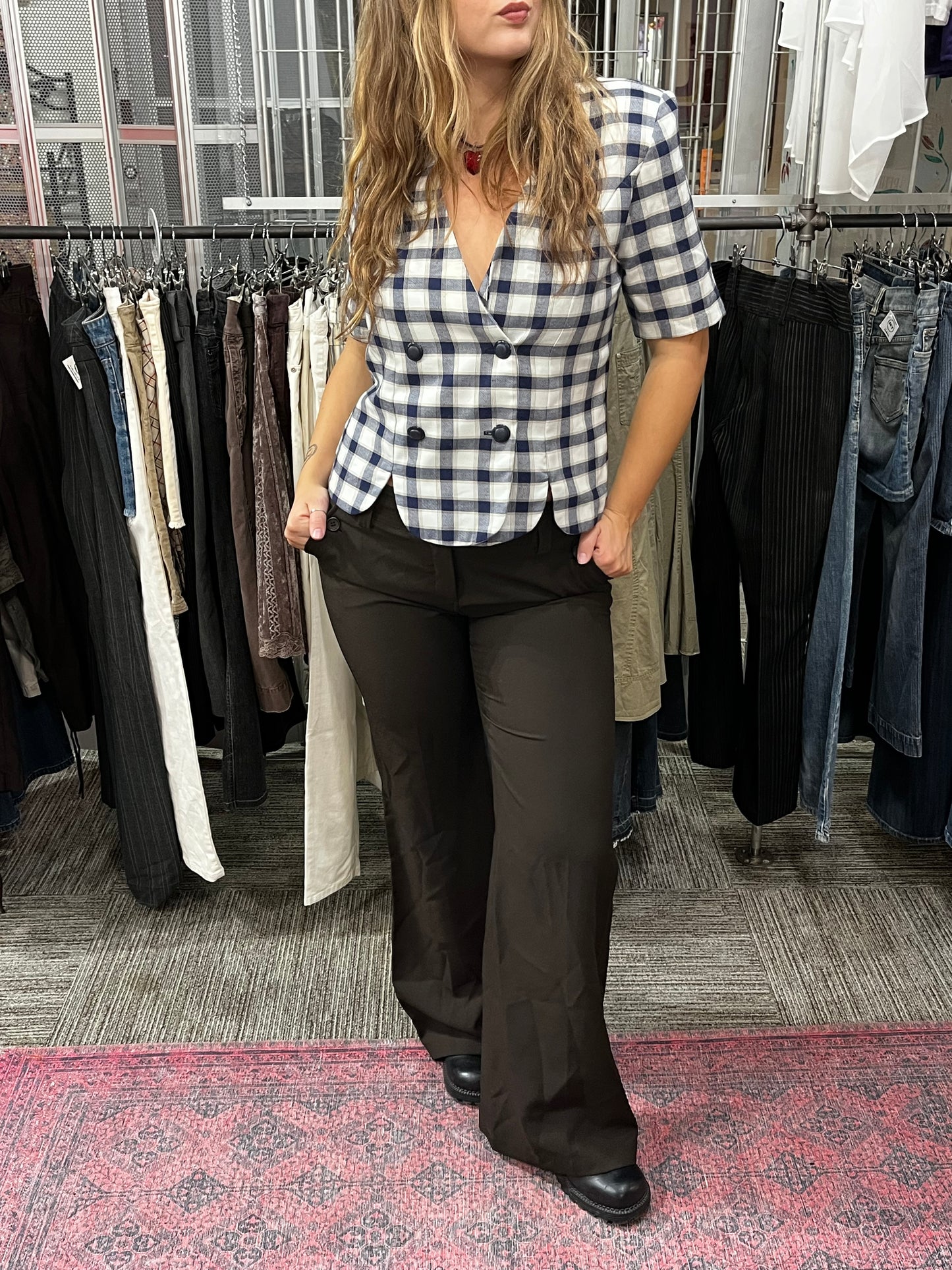 L - Chablis 70s Plaid Blazer Top