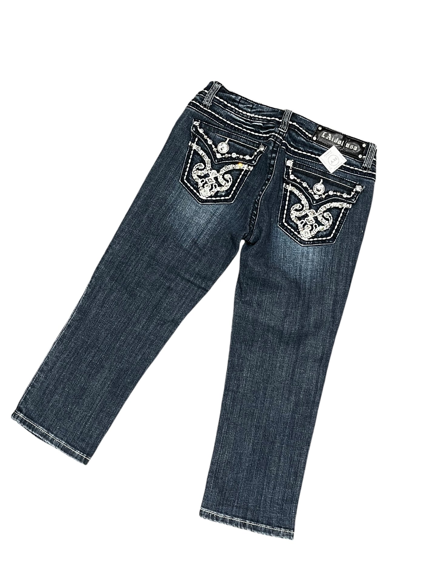 29" - Y2K LA IDOL studs + Diamonds Denim Capri
