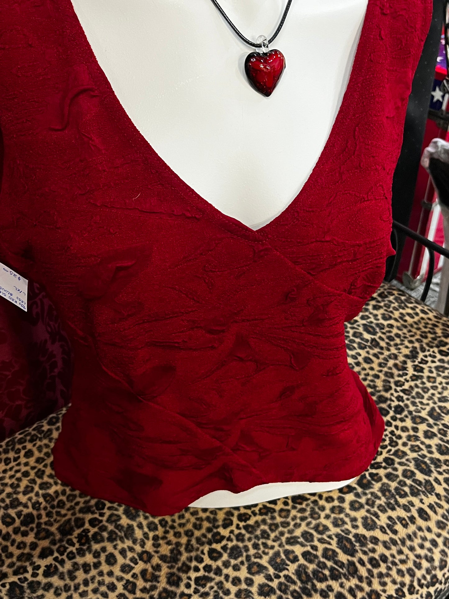 L/XL - 90s Red Textured Sleeveless Blouse