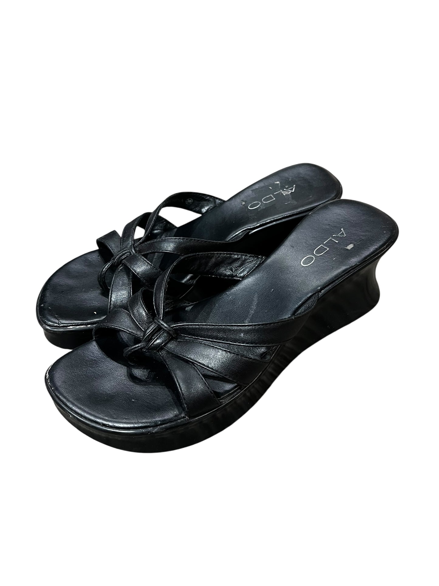 SZ 8.5 - Aldo Black Thong Wedge Sandal