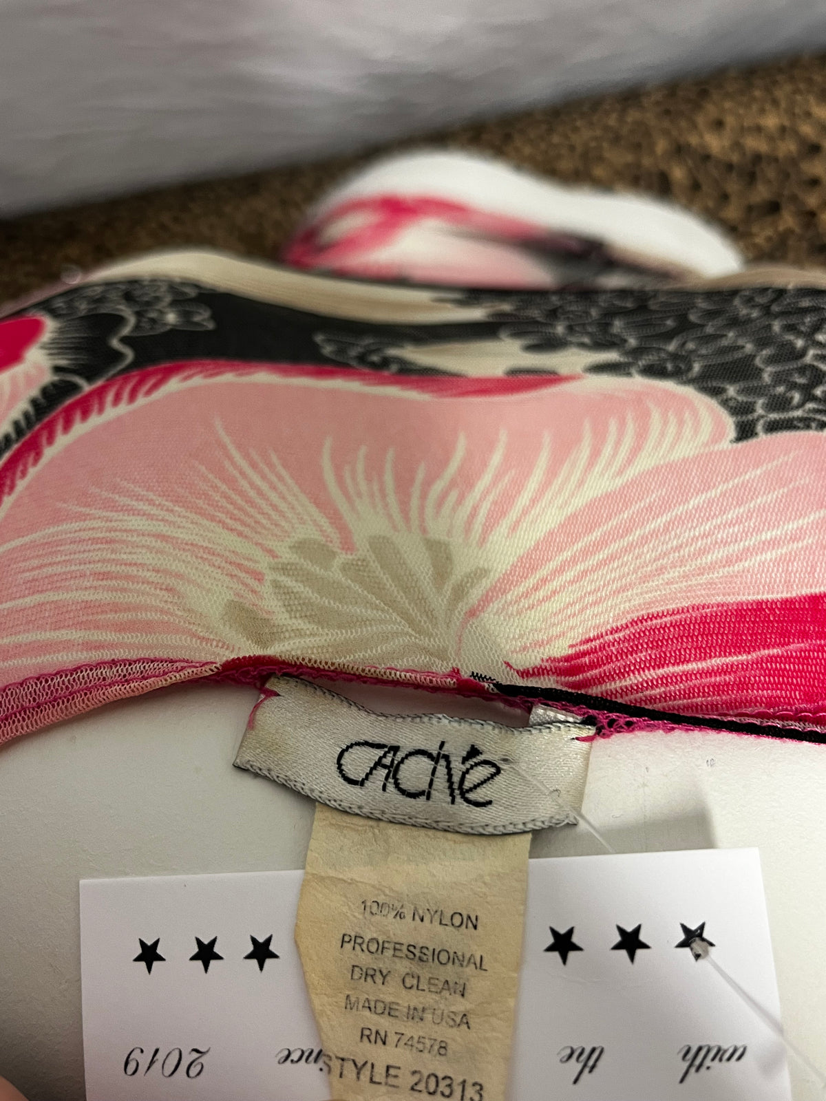 XS - Cache Y2K Pink Floral Sheer Wrap Blouse