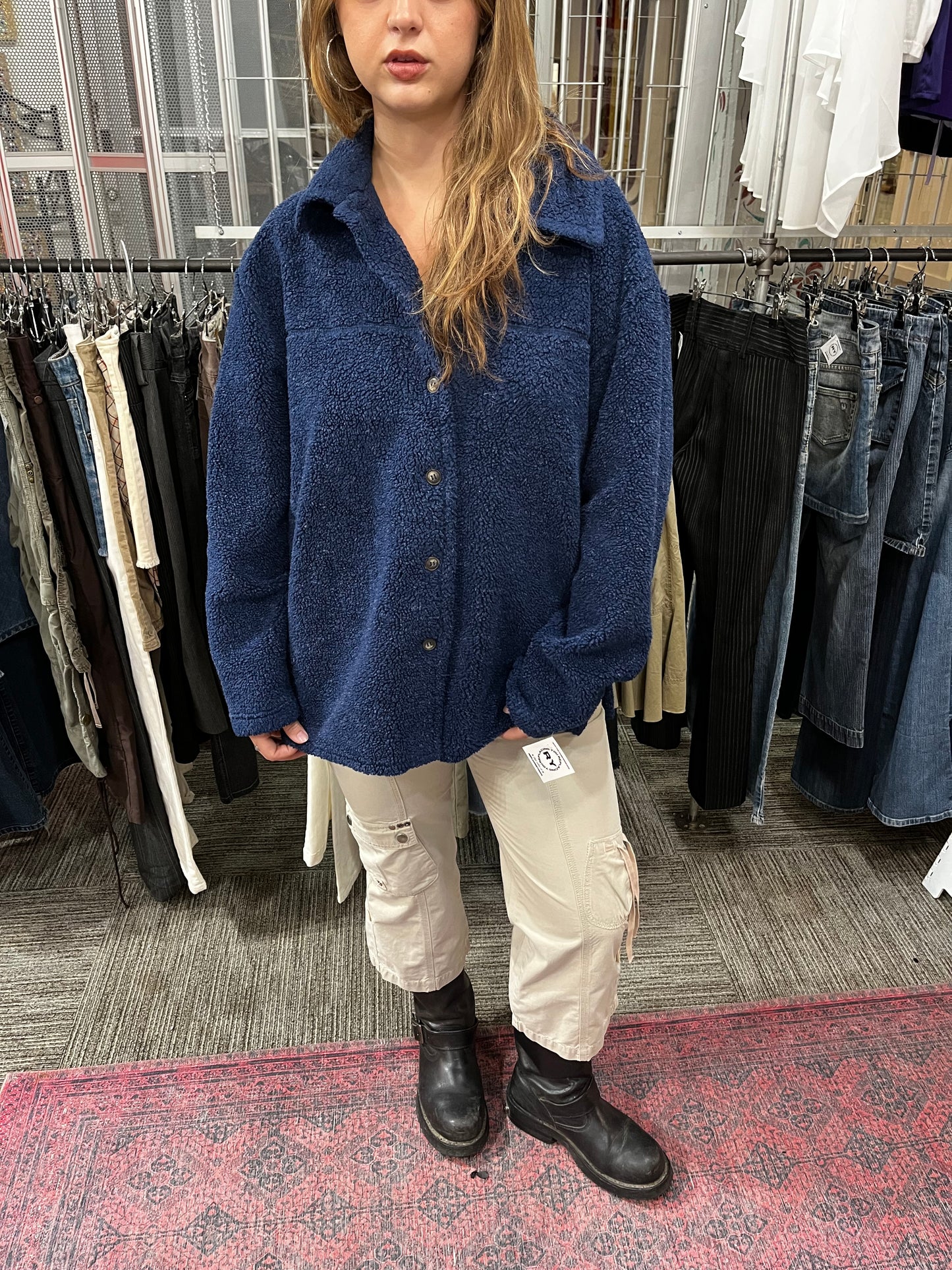 L - Hechter Jeans 90s Blue Fleece Button Jacket