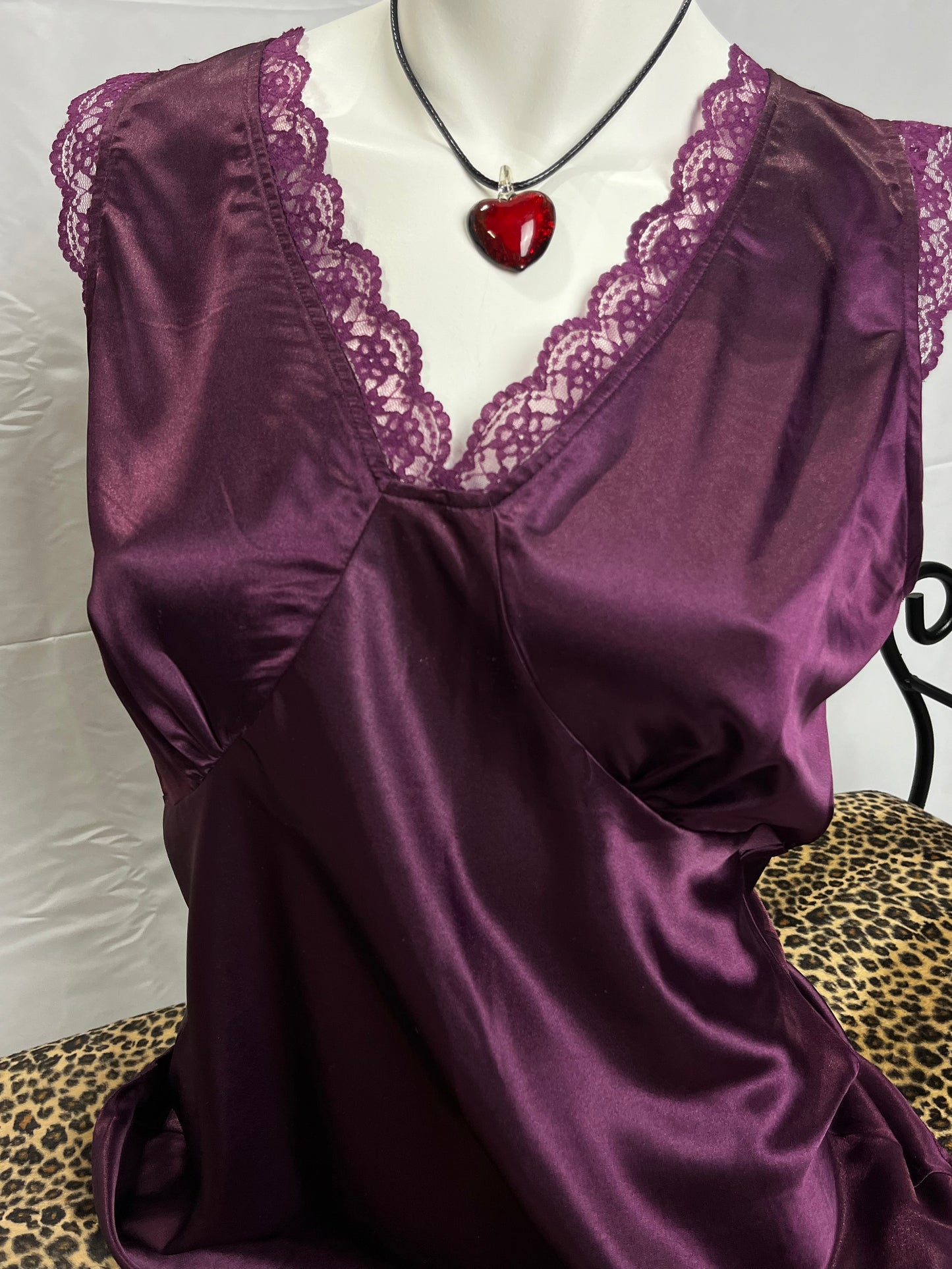 Purple Satin + Lace Slip Top