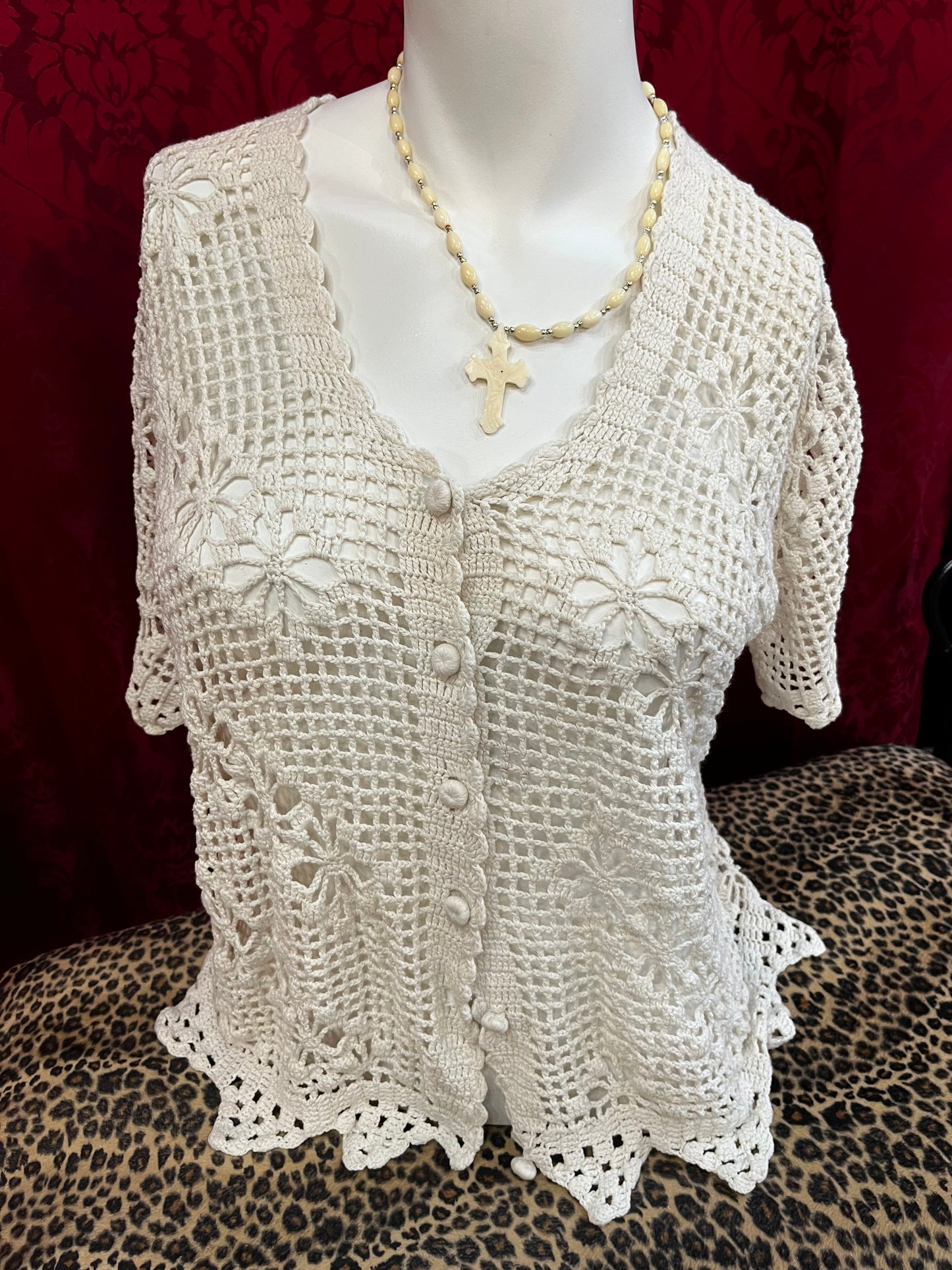 L - 90s Cream Crotchet Cardigan