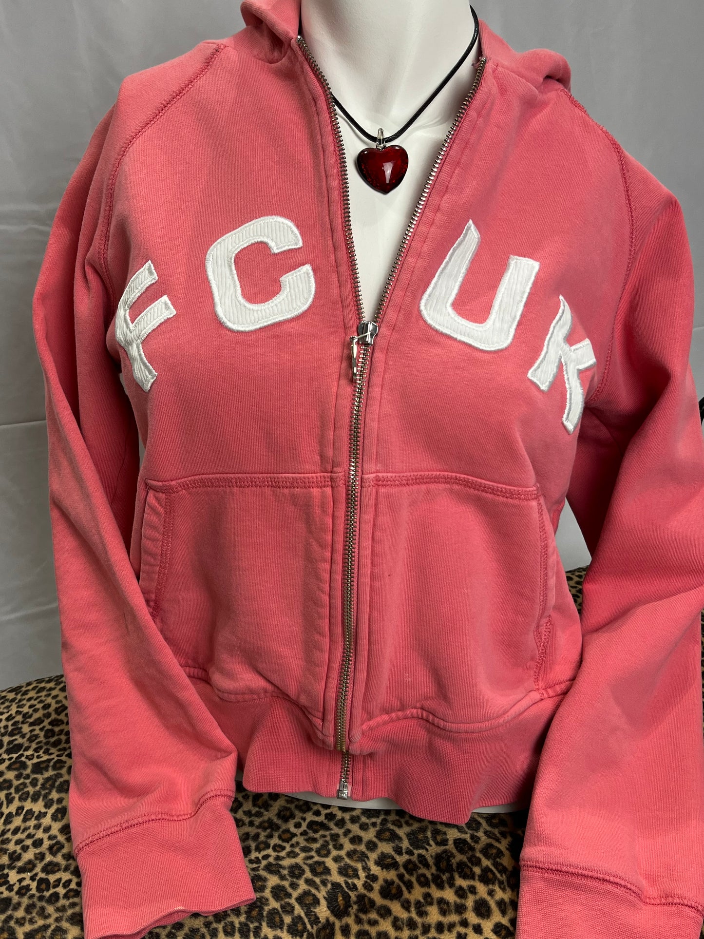 FCUK Pink Embroidered Zip Hoodie