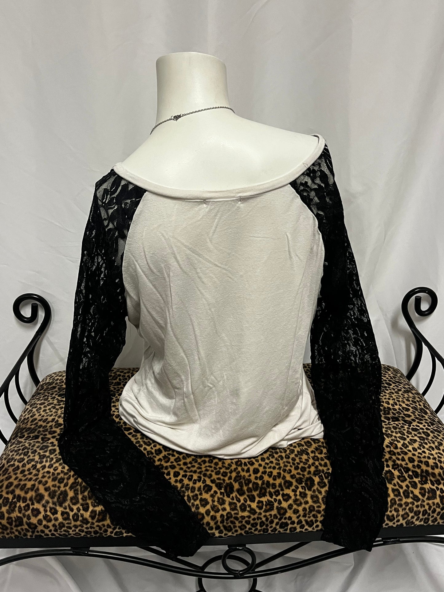 XL - W1 Rhinestone Cross Lace Sleeve Top