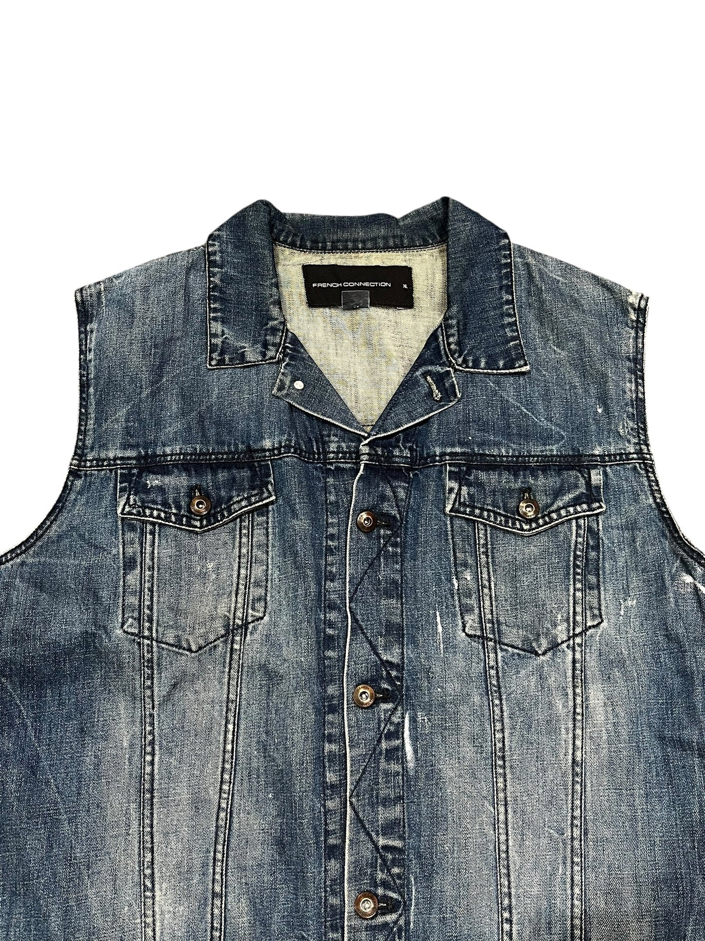 XL - French Connection Paint Denim Vest
