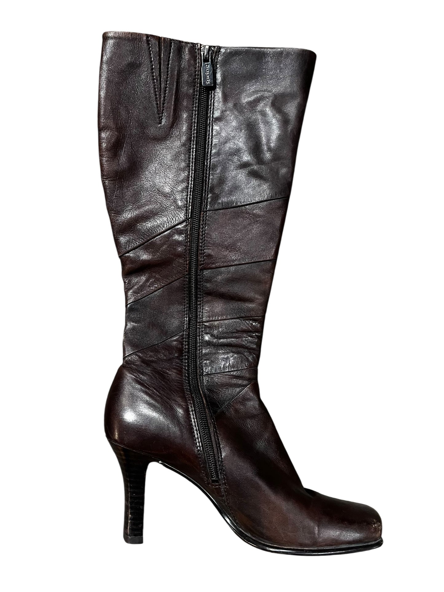 SZ 7.5 - 2000s Brown Leather Patchwork Heeled Boot