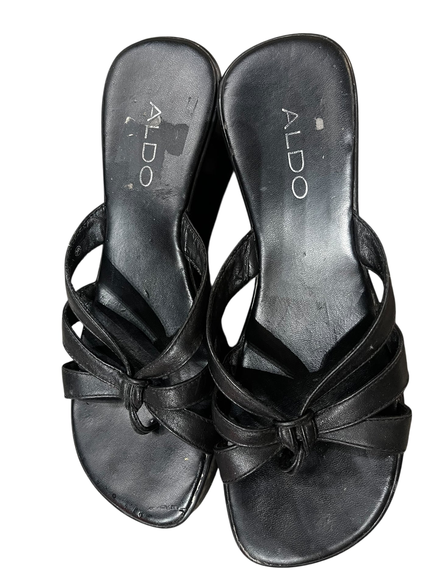 SZ 8.5 - Aldo Black Thong Wedge Sandal