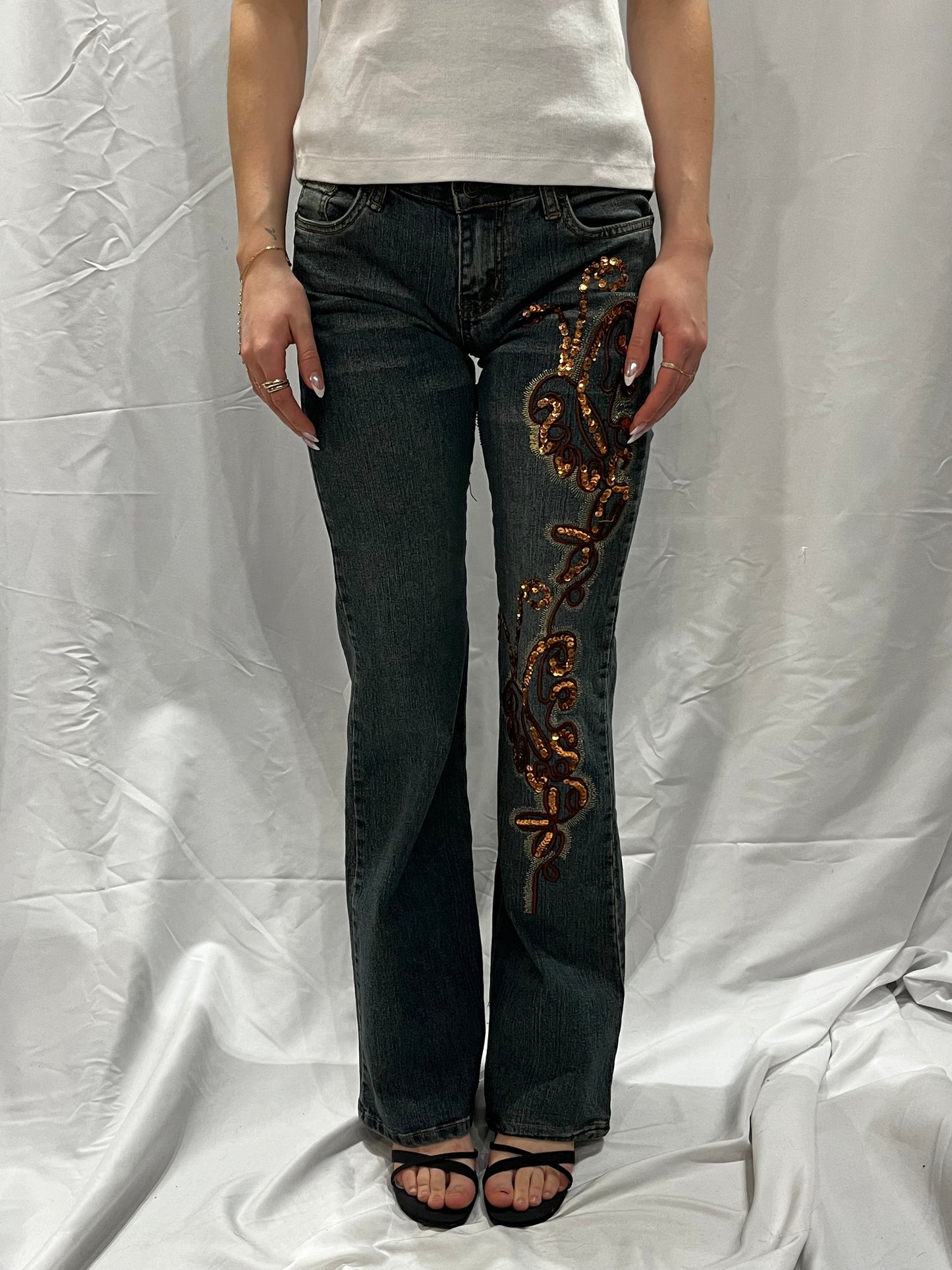 Sz 3 - Illegal Sequin Flared 00s Jeans