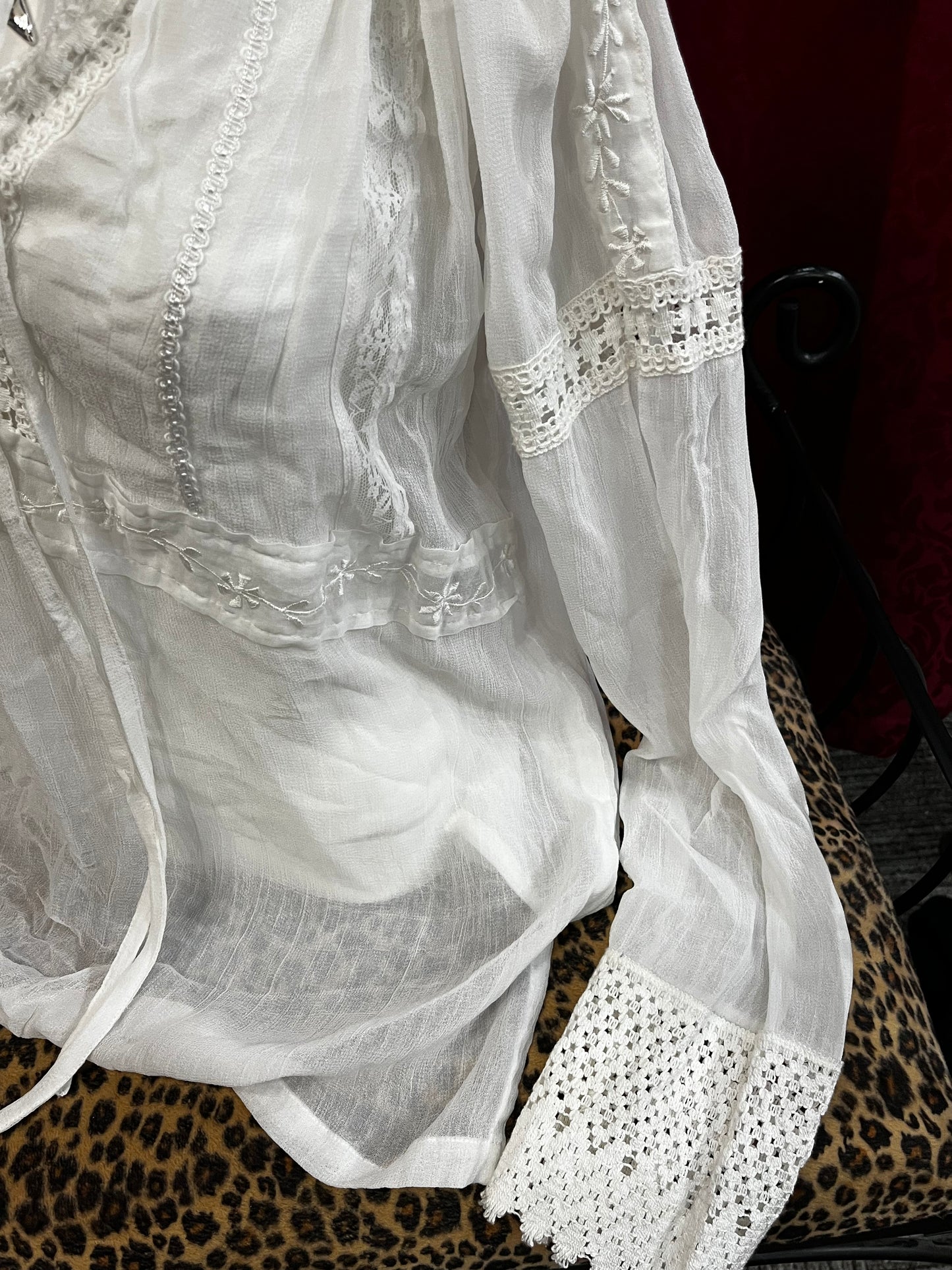 L - D'Annah White Sheer Peasant Blouse