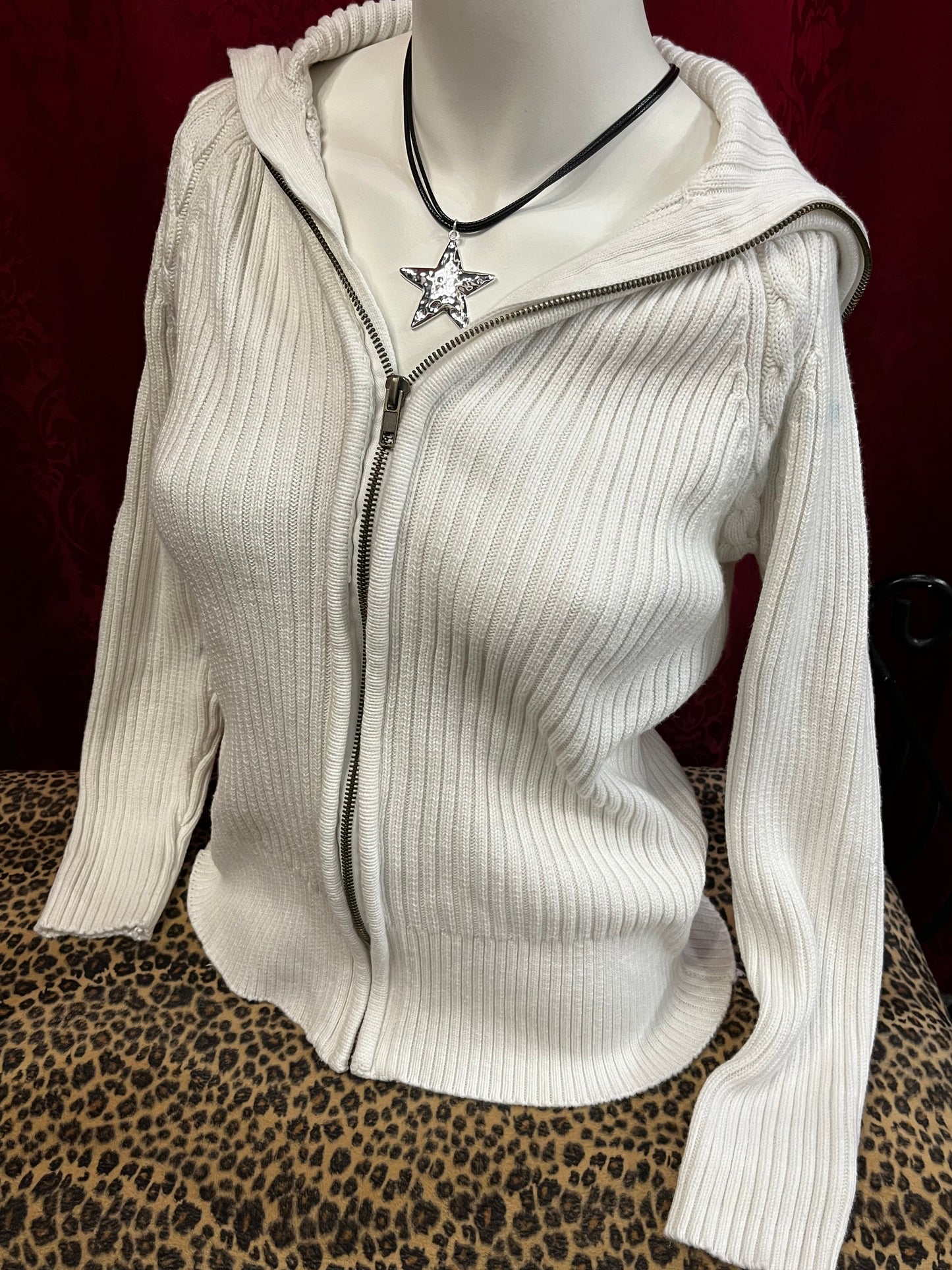 M - Ciera + Co White Knit Zip Sweater