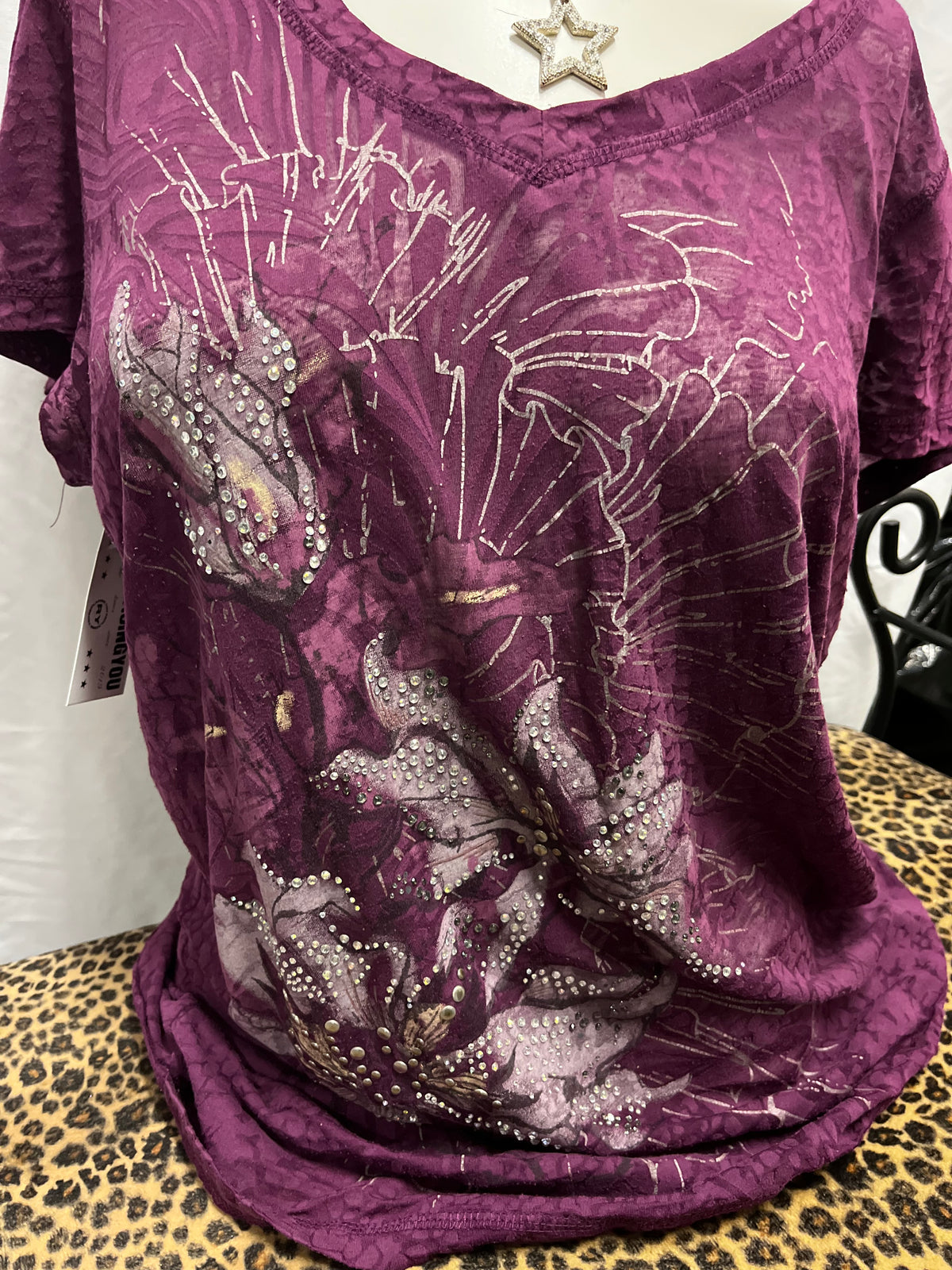 XL - W1 Y2K Purple Rhinestone Gothic Top