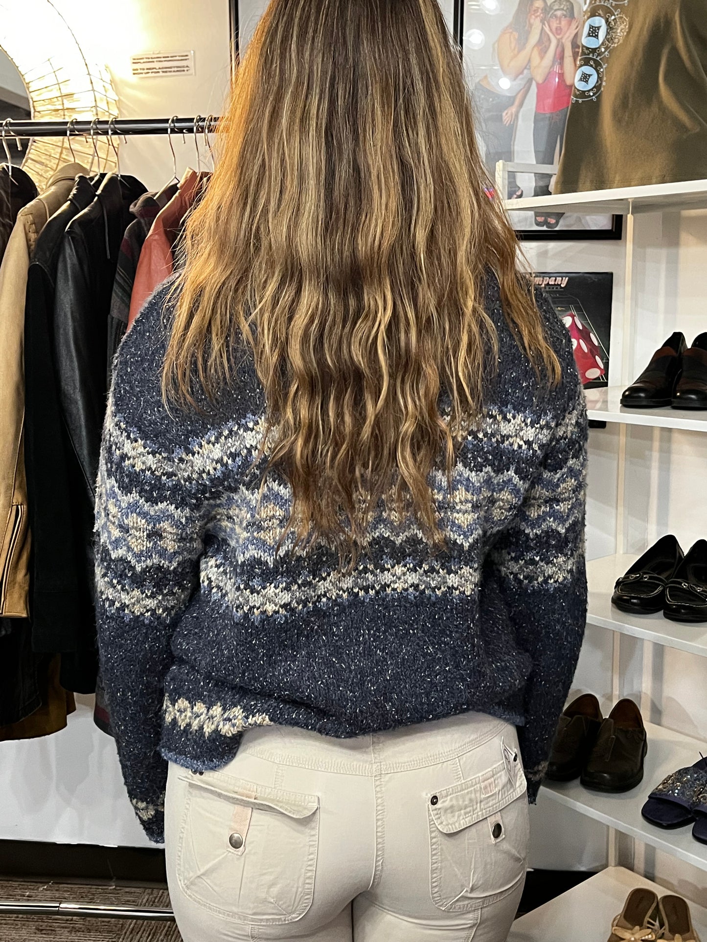 L - Cleo 2000s Patterned Knit Zip Sweater