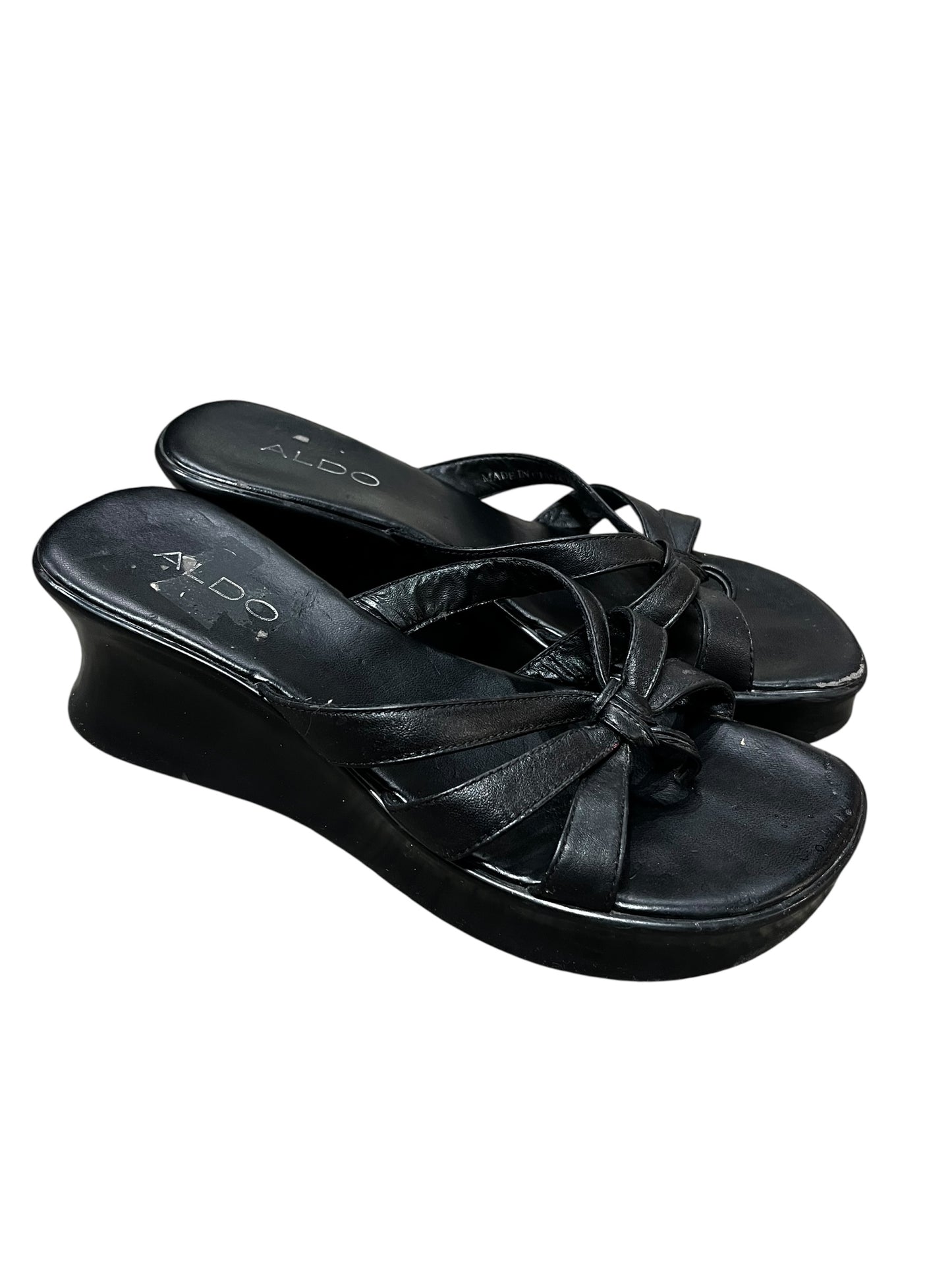 SZ 8.5 - Aldo Black Thong Wedge Sandal