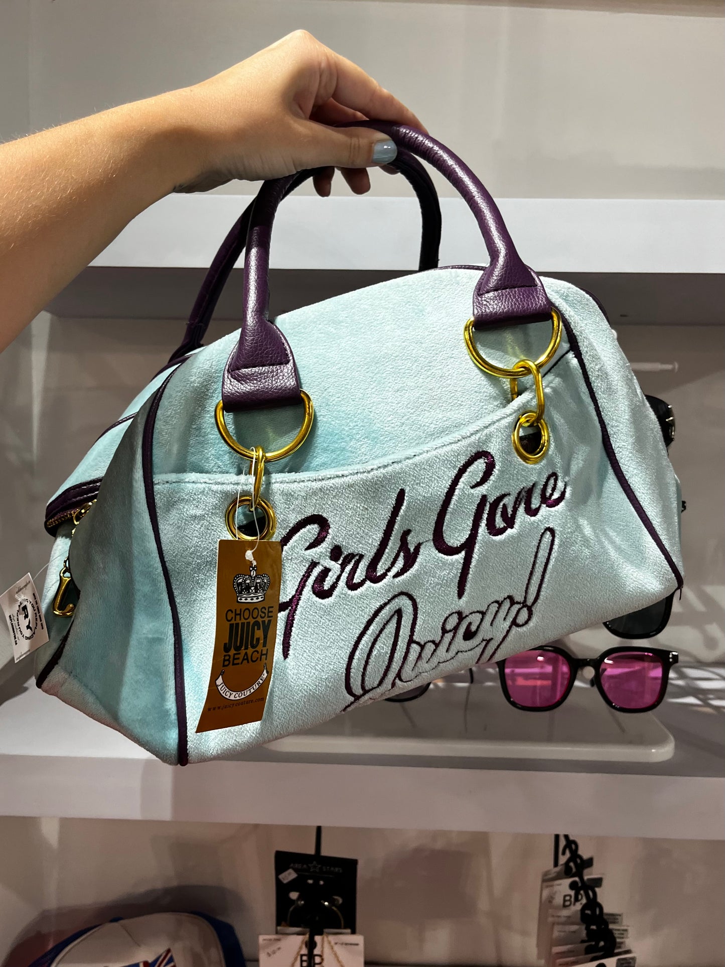 Purse - Bootleg "Girls Gone Juicy" Velour Aqua + Plum Deadstock Purse