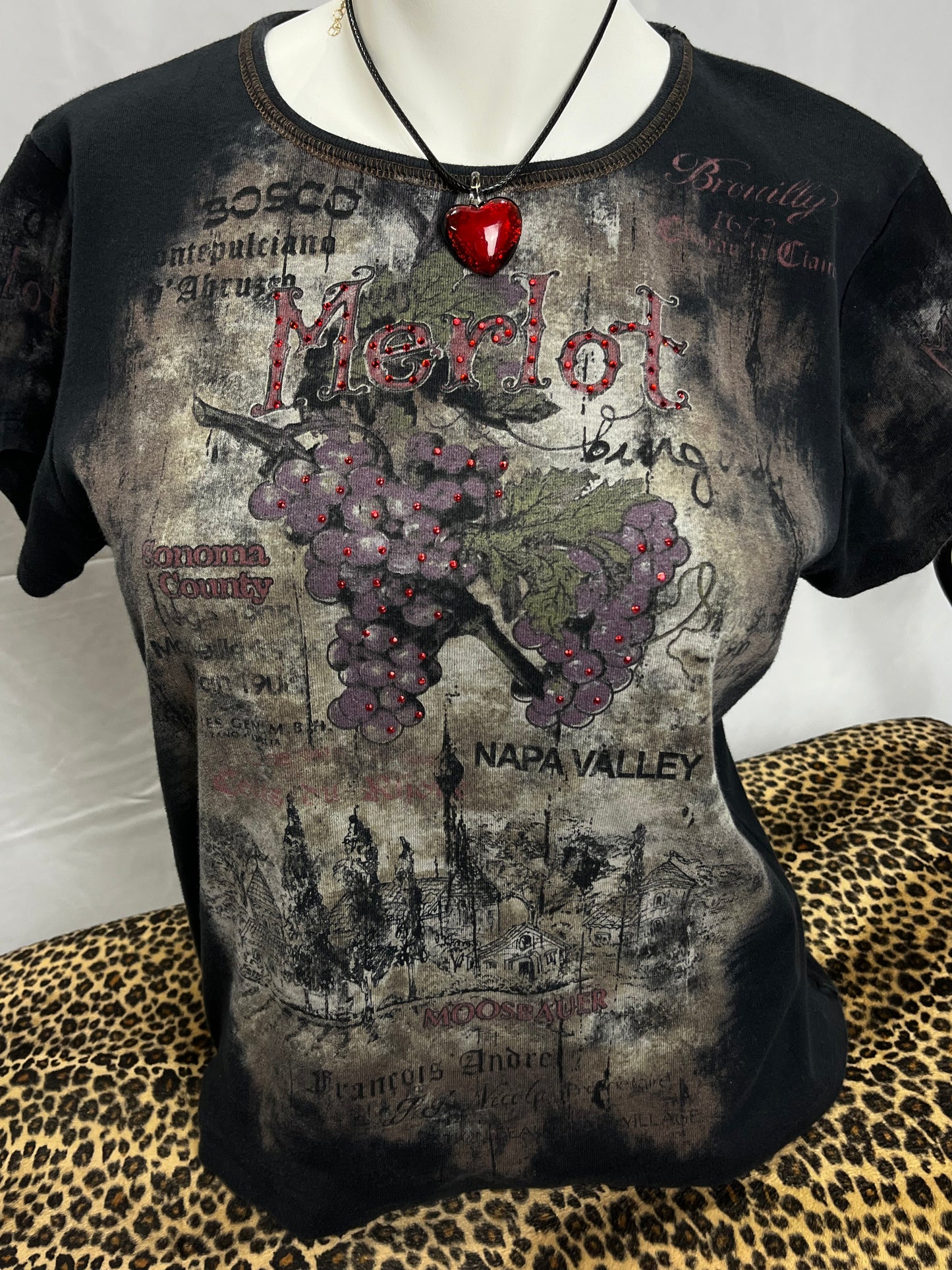 Cactus Merlot Rhinestone Art Nouveau Top