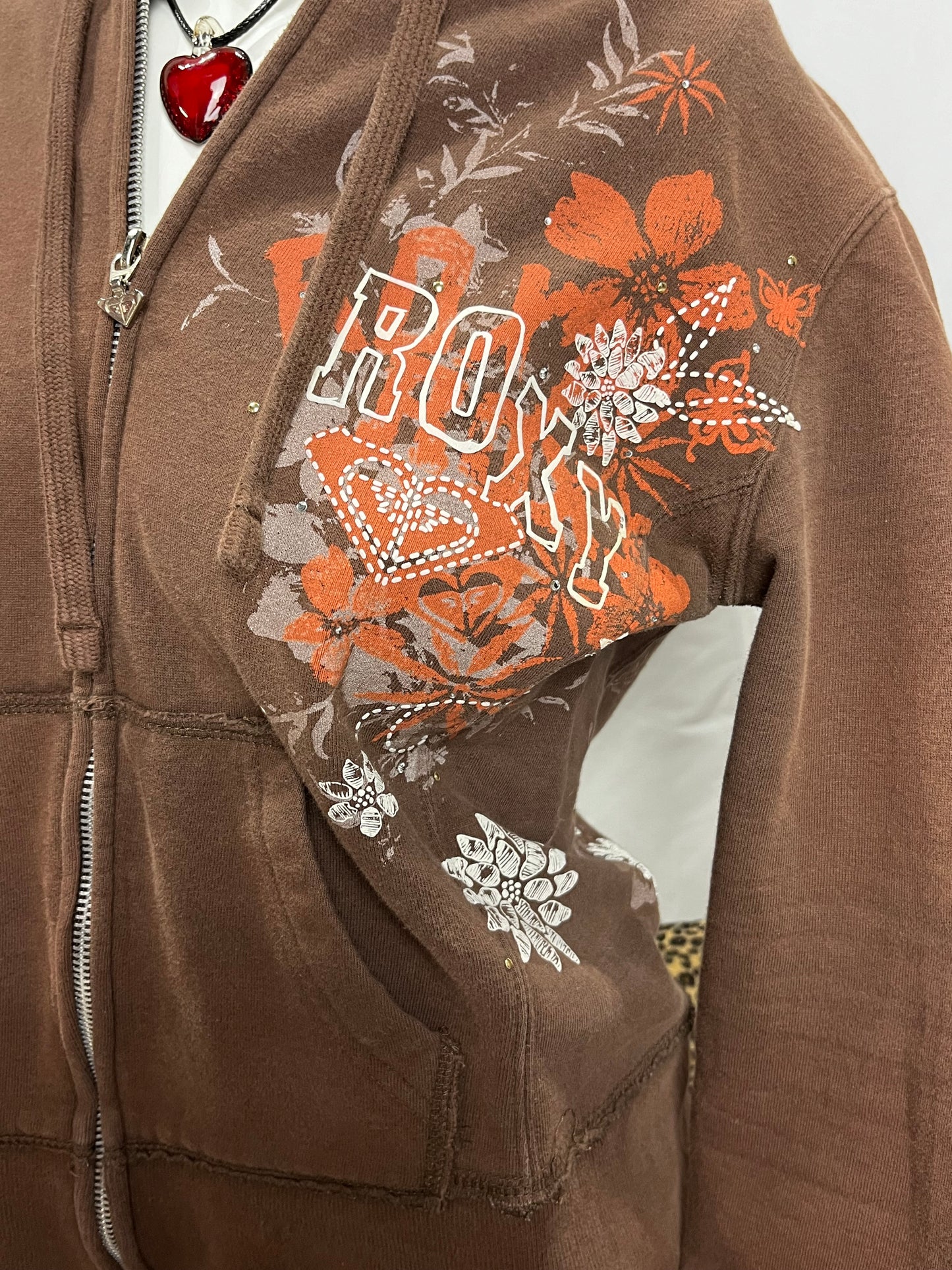 Roxy Y2K Brown Graphic Zip Hoodie