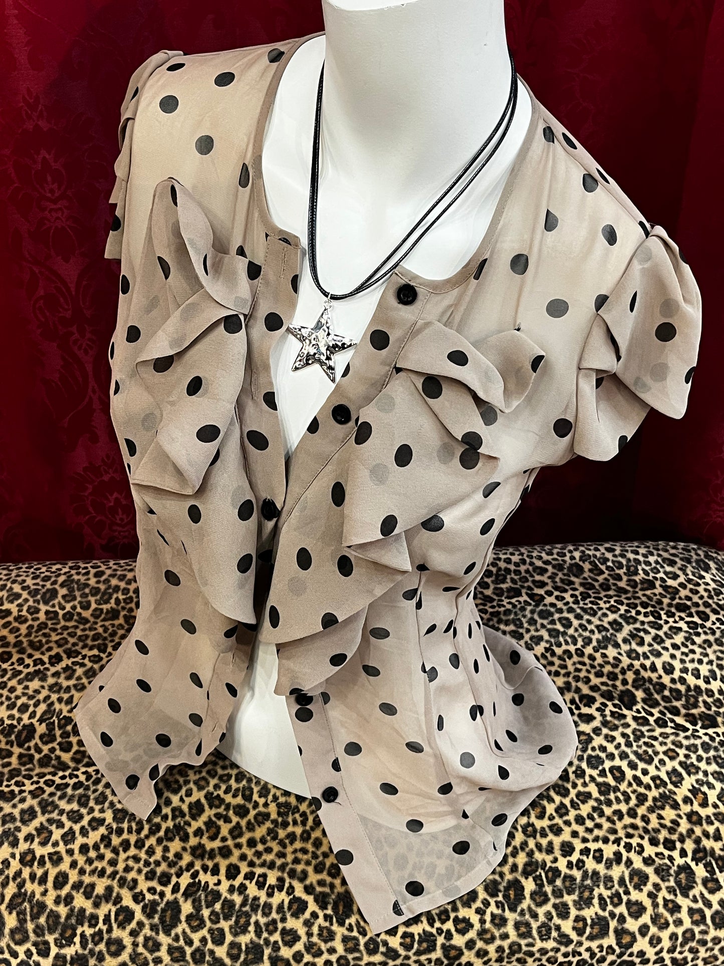 XS - Sheer Polka Dot Ruffle Office Blouse