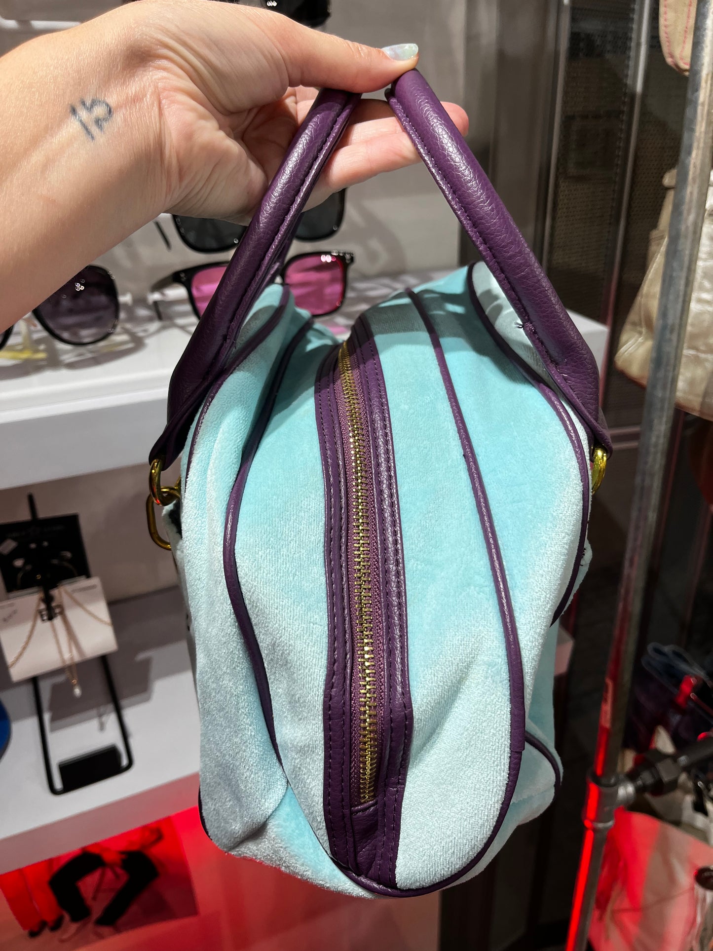 Purse - Bootleg "Girls Gone Juicy" Velour Aqua + Plum Deadstock Purse