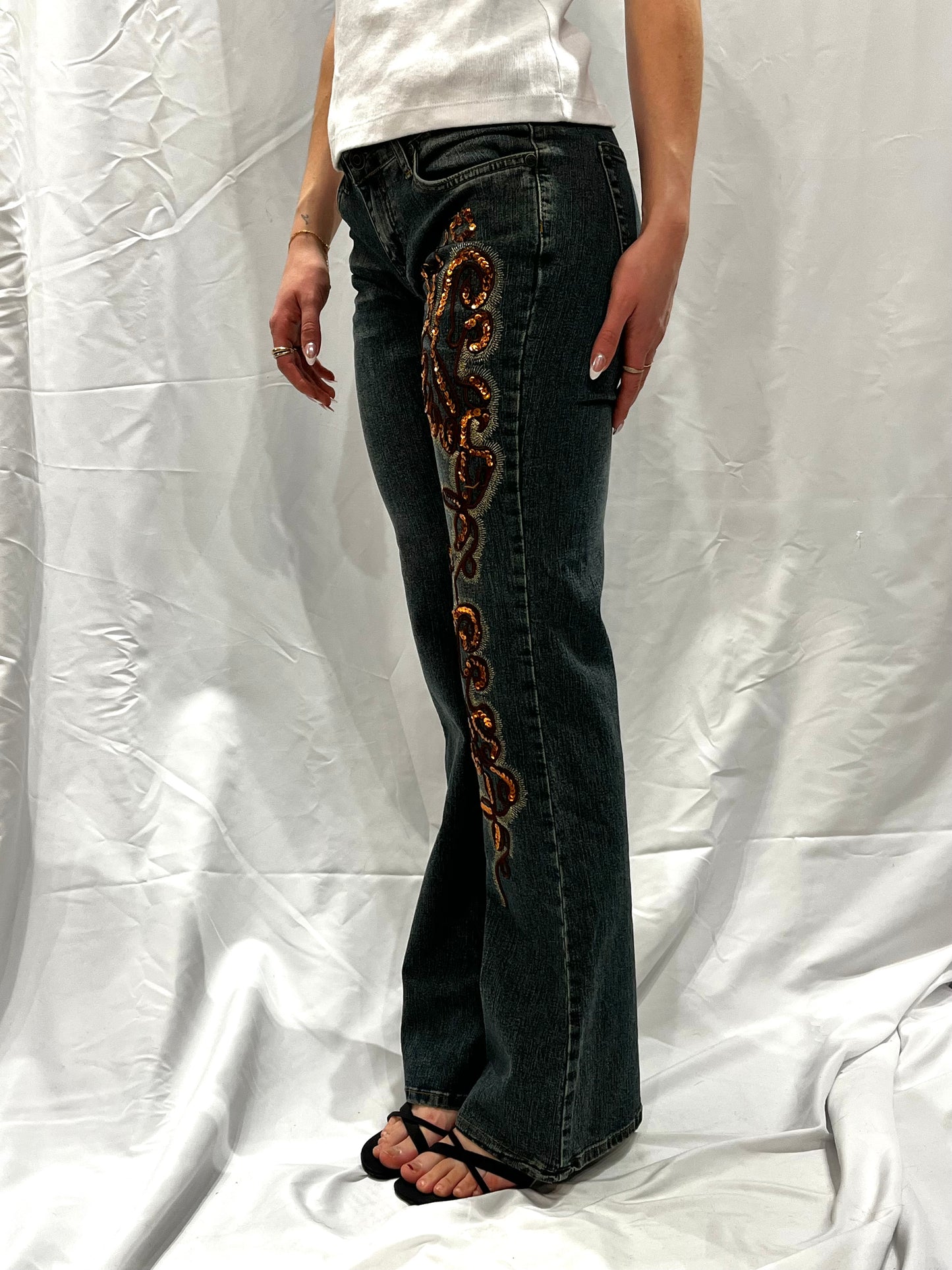 Sz 3 - Illegal Sequin Flared 00s Jeans