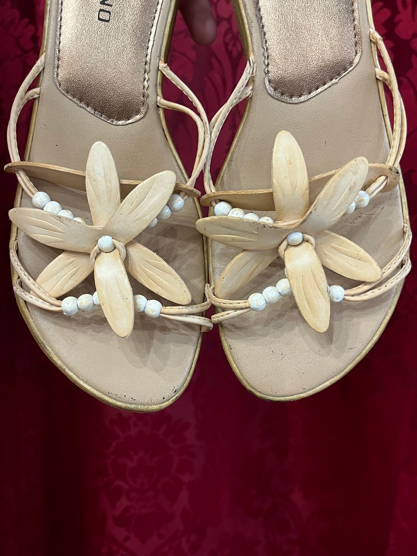 SZ 5 - VIZZANO Beaded Flower Wedge Sandal
