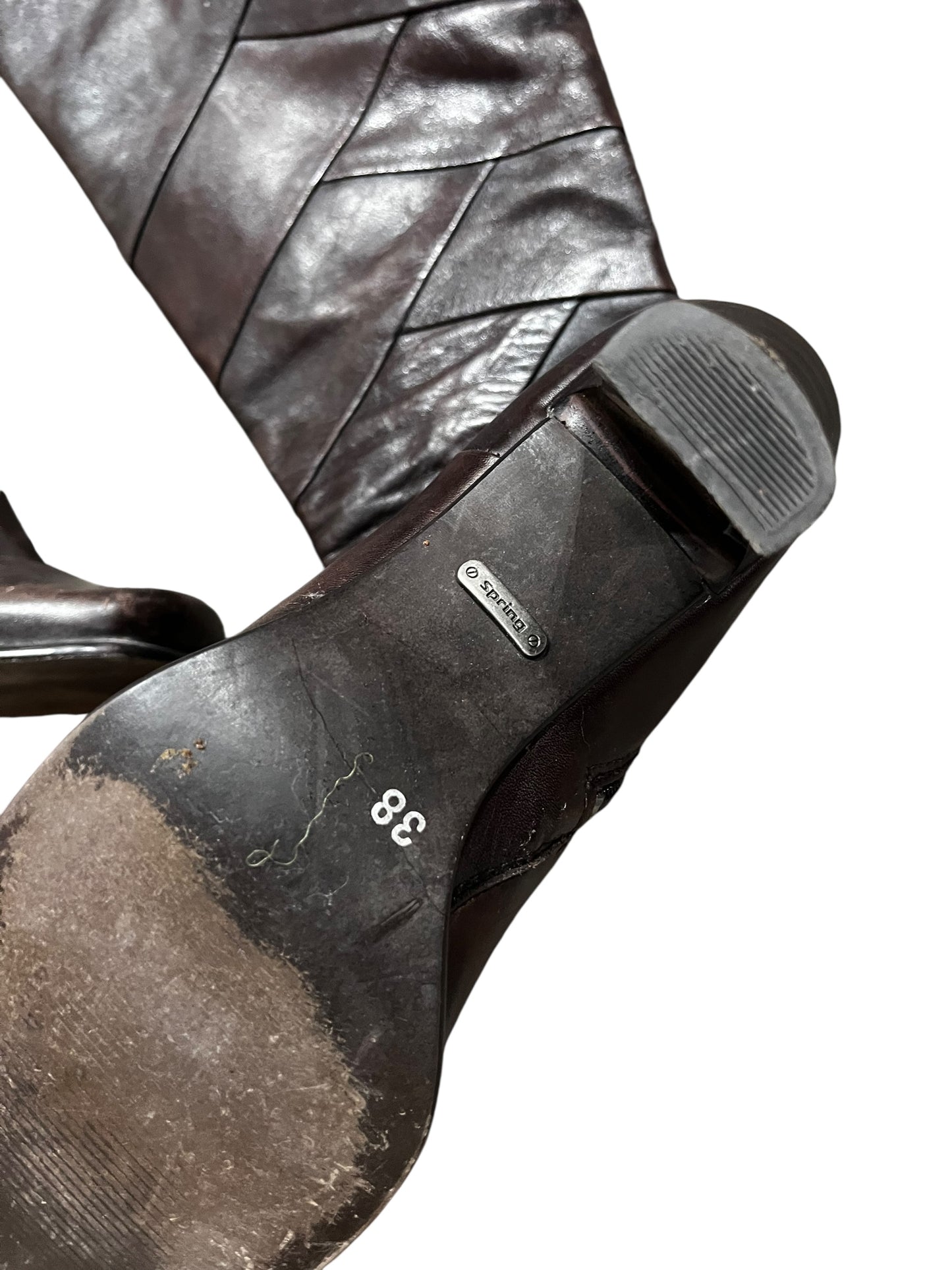 SZ 7.5 - 2000s Brown Leather Patchwork Heeled Boot