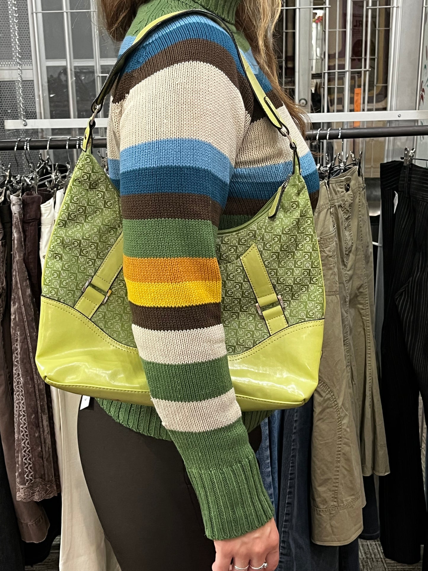 Purse - Green 2000s Monogram Buckle Shoulder Bag