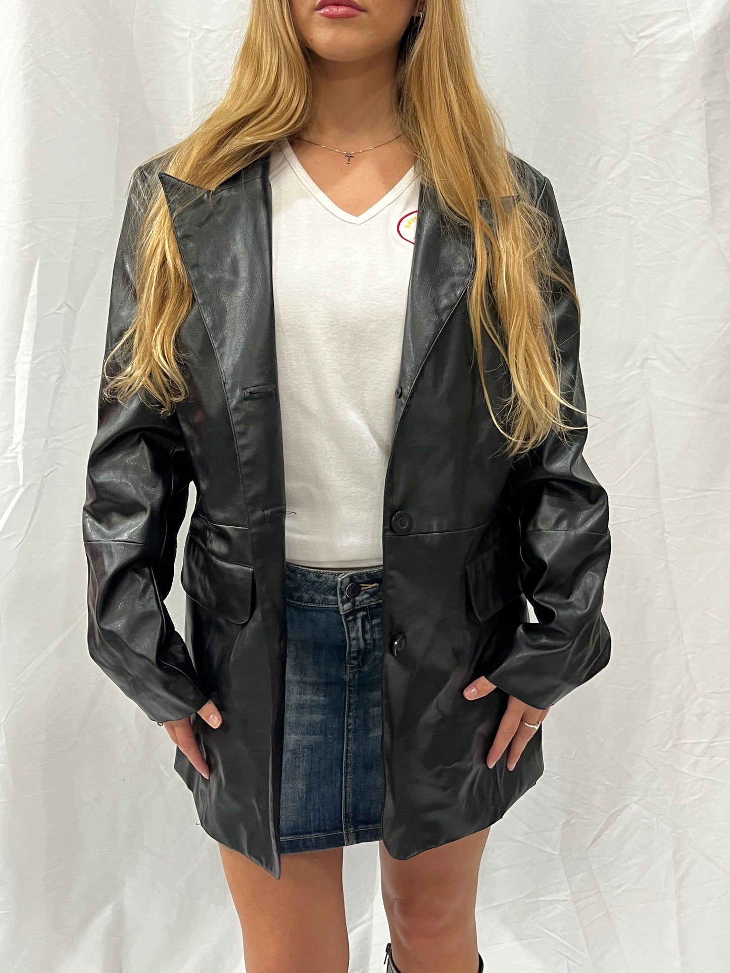 L - Mosphe 90s Faux Leather Jacket