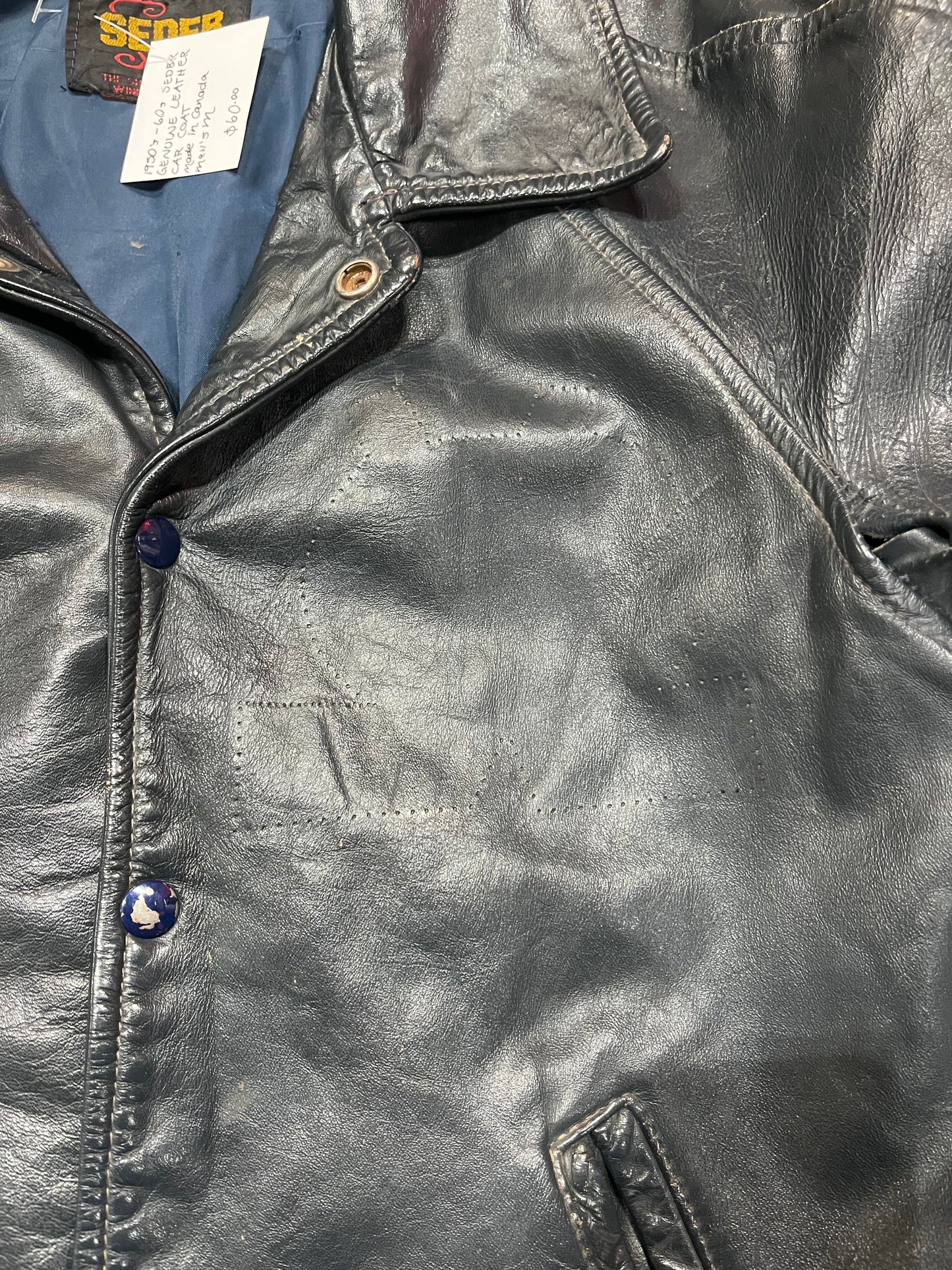 M - 1960s Seder Genuine Leather Car Coat Made In Canada