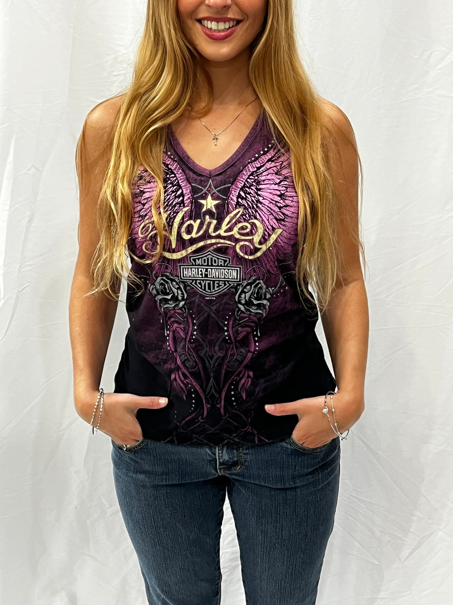 M - Harley Davidson AOP + Rhinestone Top
