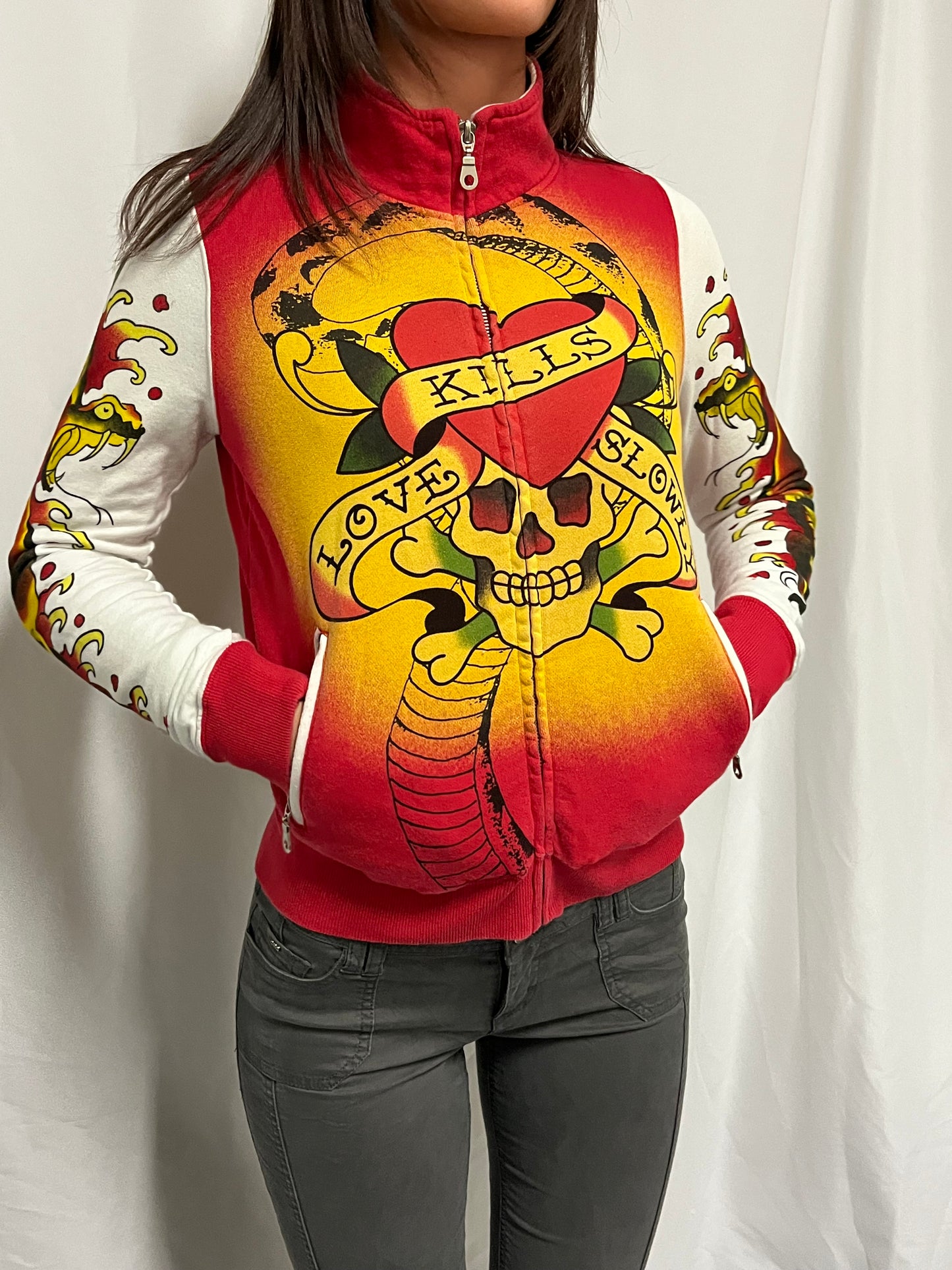 S - Ed Hardy Y2K "Love Kills Slowly" Tattoo Zip Sweatshirt